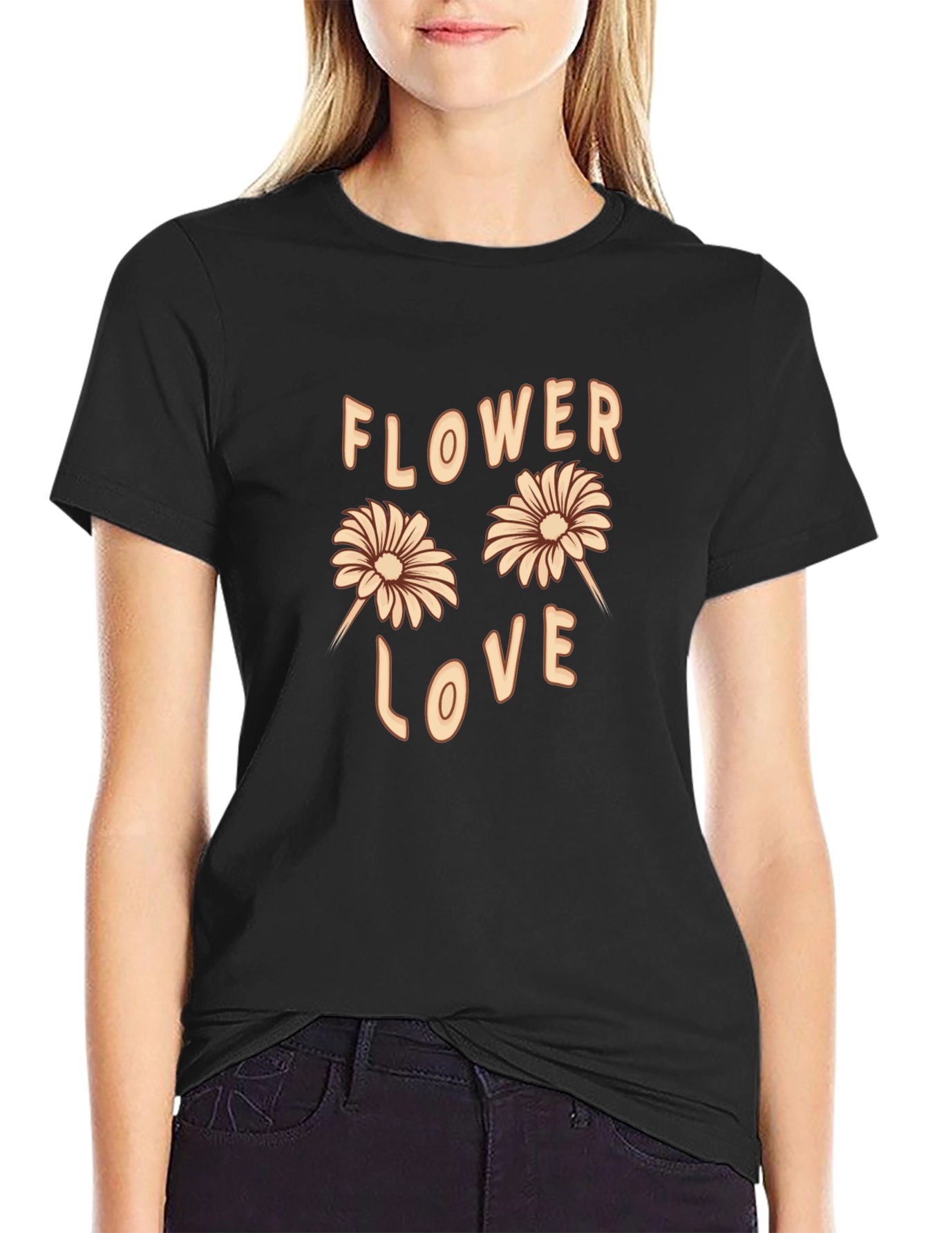 Black Flower Love Graphic Tee - Trendy Casual T-Shirt view 2