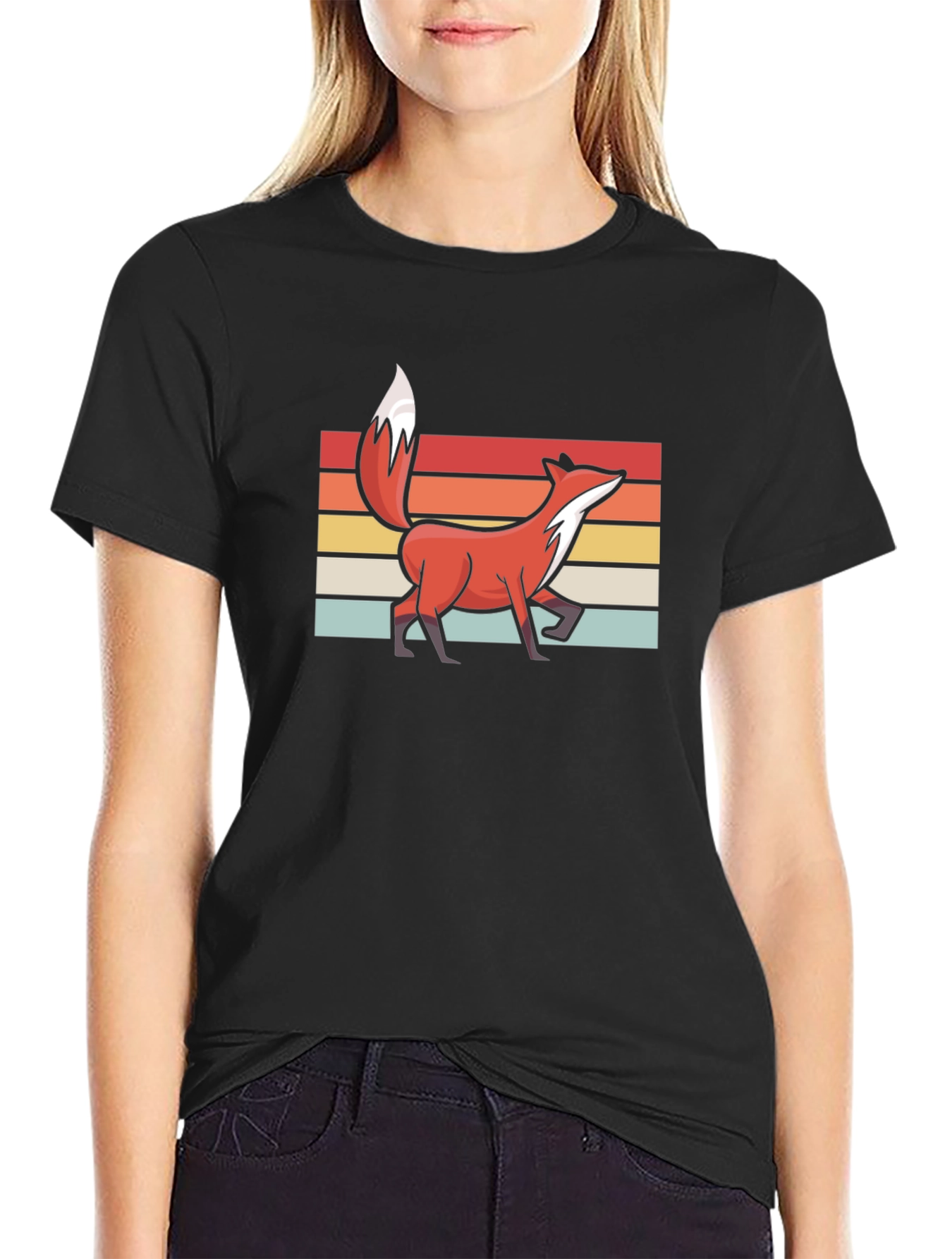 Black Retro Fox Graphic Tee - Stylish Black T-Shirt view 2