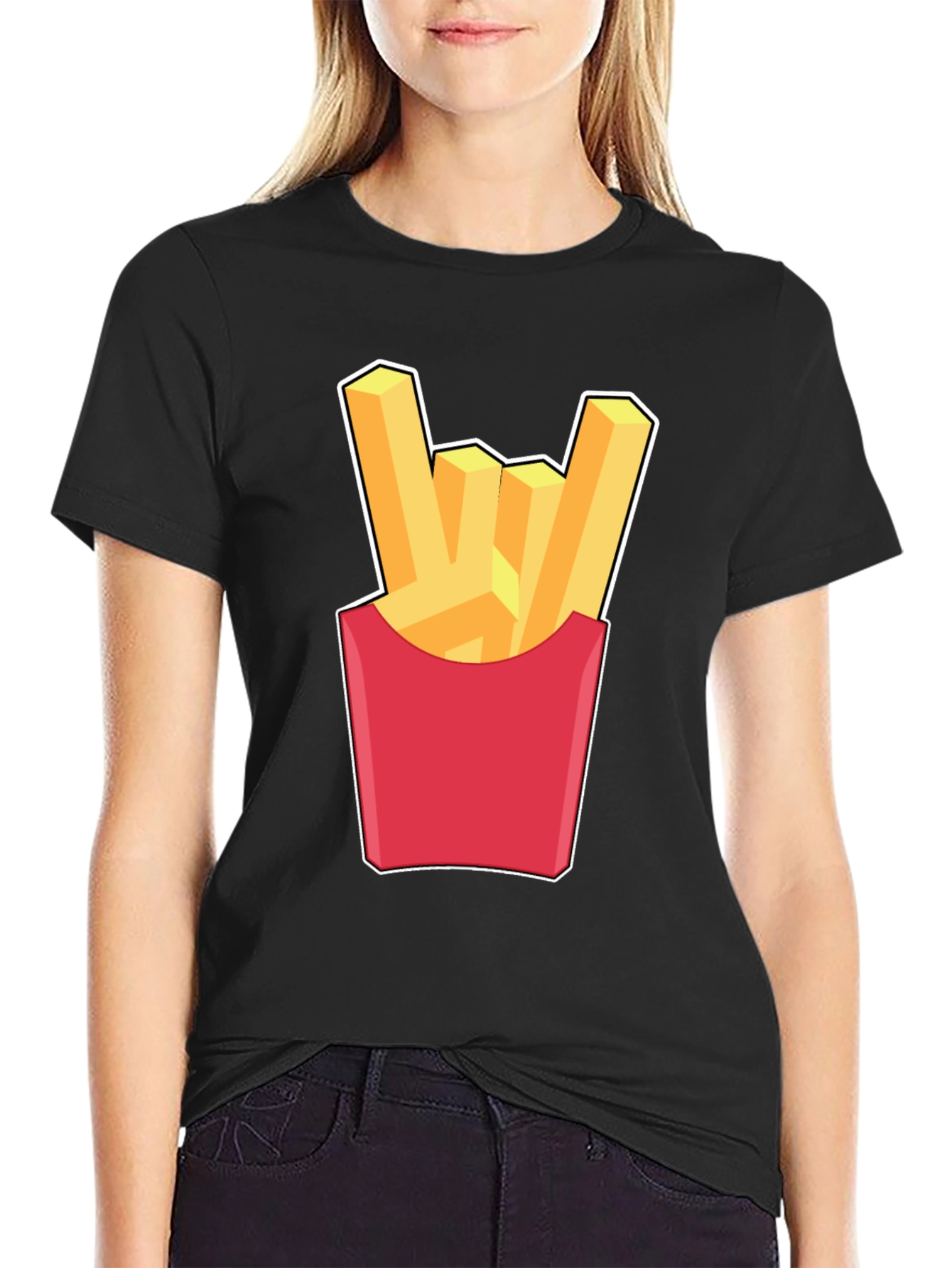 Black French Fries Rock On Graphic T-Shirt - Black view 2