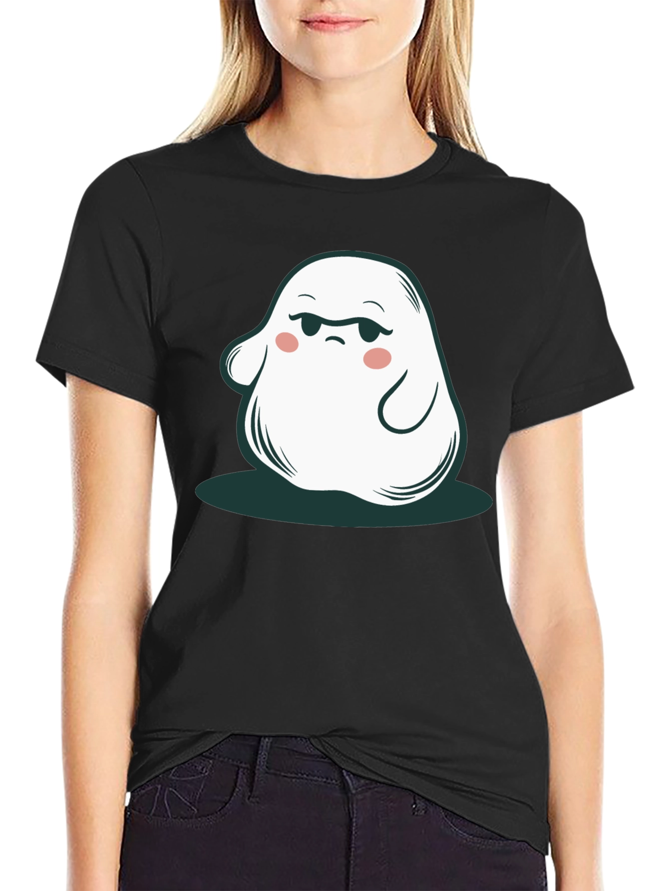Black Funny Ghost Graphic Tee - Cute Spooky Season Shirt view 2