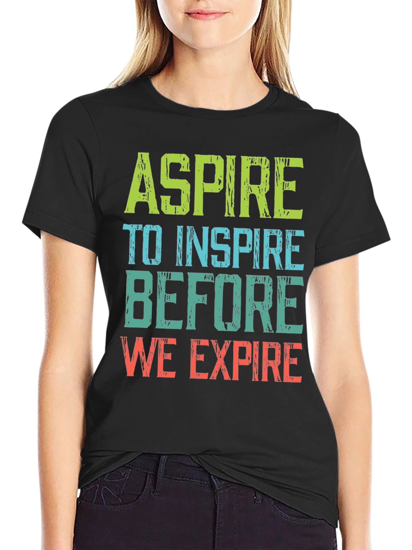Black Aspire to Inspire Graphic Tee - Motivational T-Shirt view 2