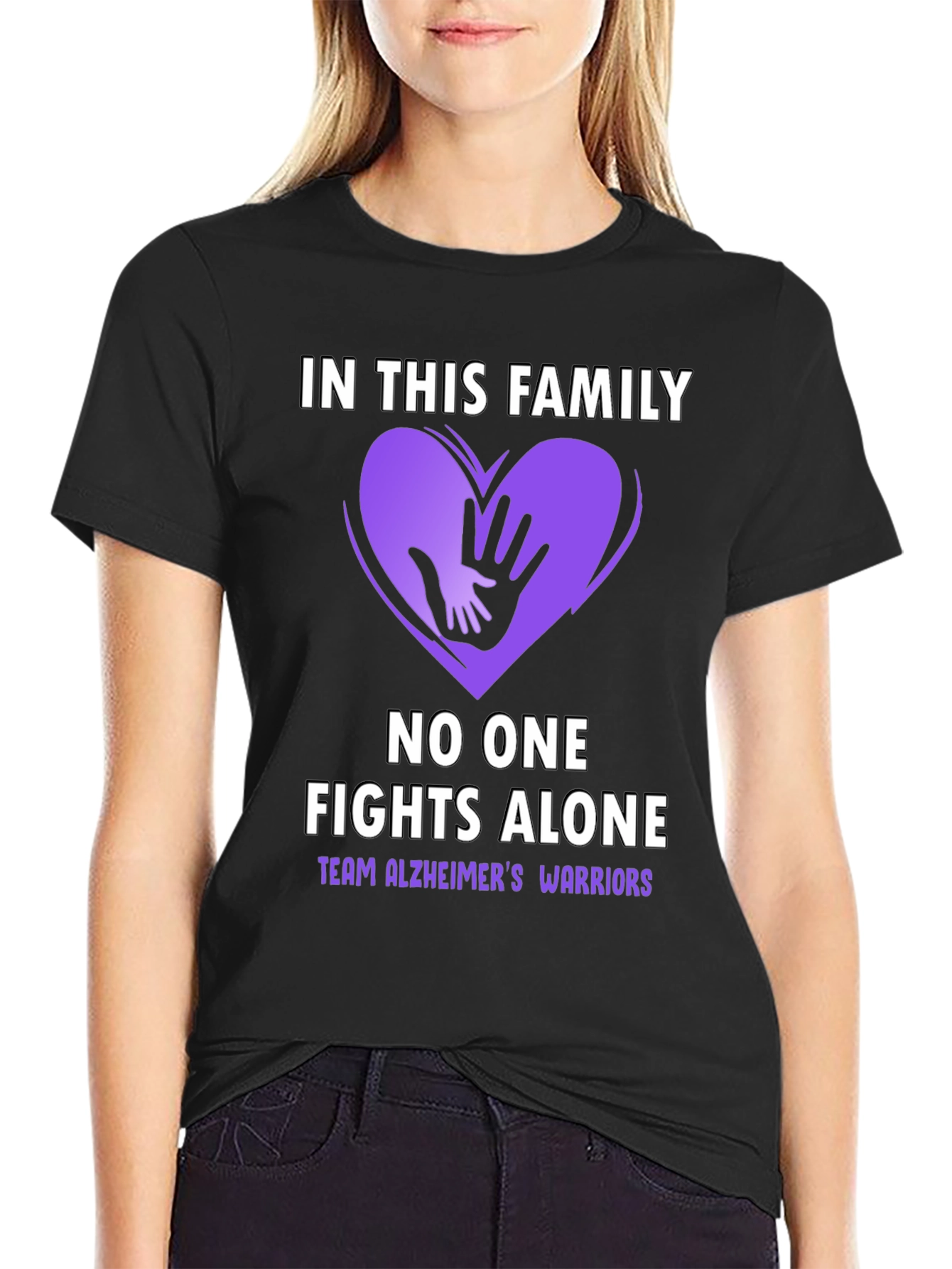Black Alzheimer's Awareness T-Shirt - In This Family No One Fights Alone view 2
