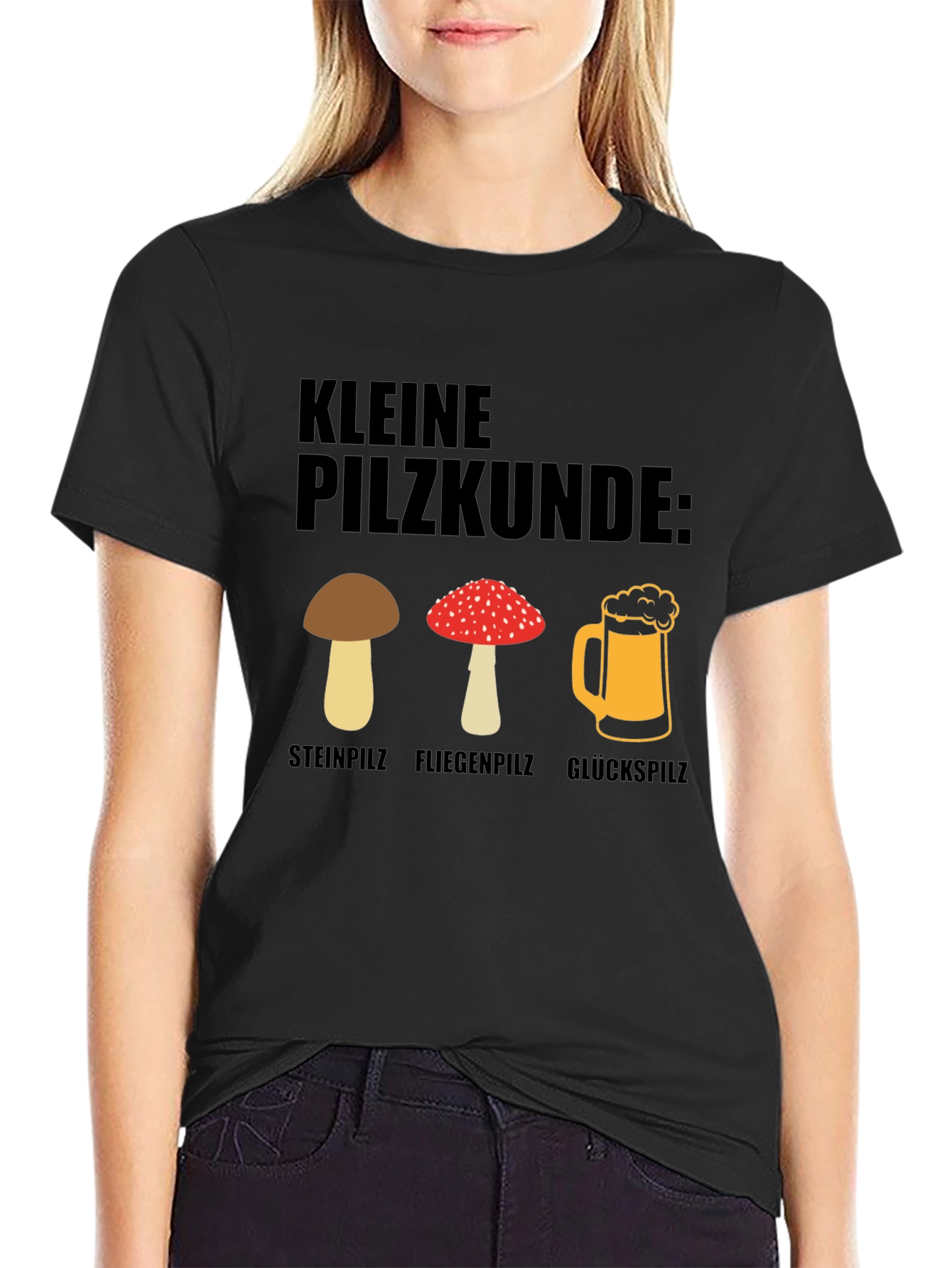 Black Kleine Pilzkunde Funny Mushroom and Beer T-Shirt view 2