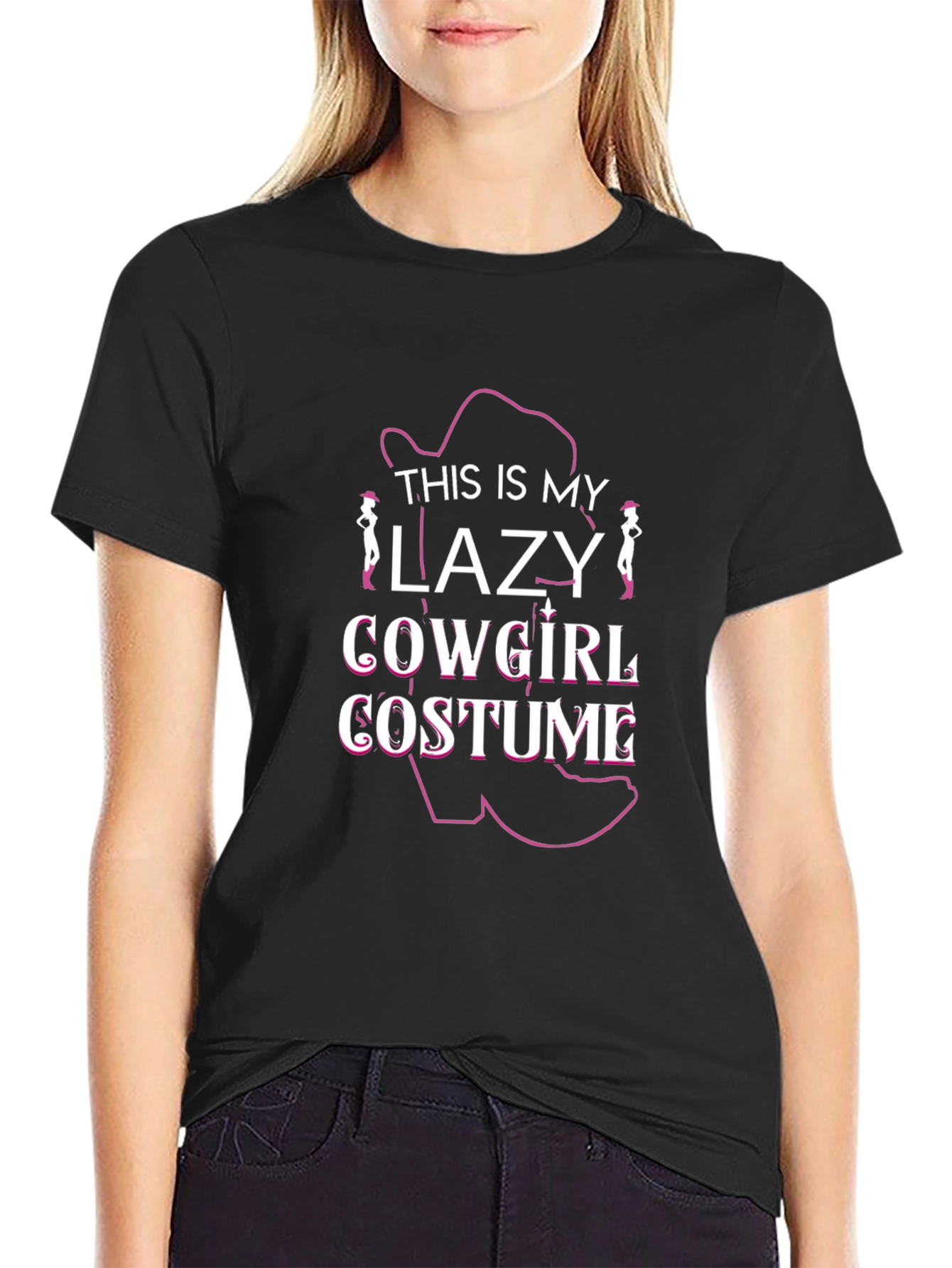 Black Lazy Cowgirl Costume T-Shirt - Funny Halloween Tee view 2