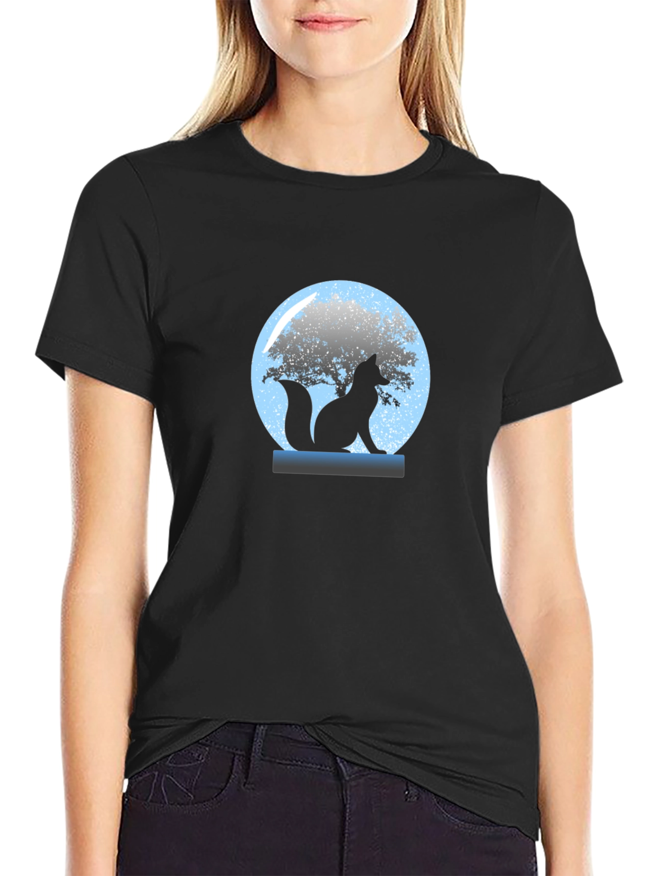 Black Fox in Snow Globe Graphic Tee - Black view 2