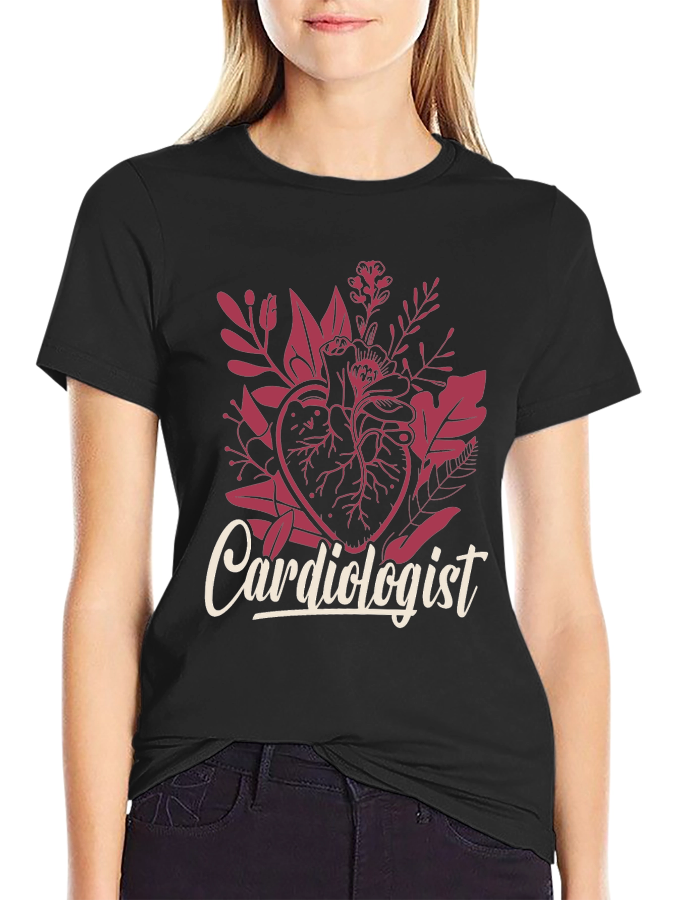 Black Cardiologist Heart Floral Graphic T-Shirt view 2
