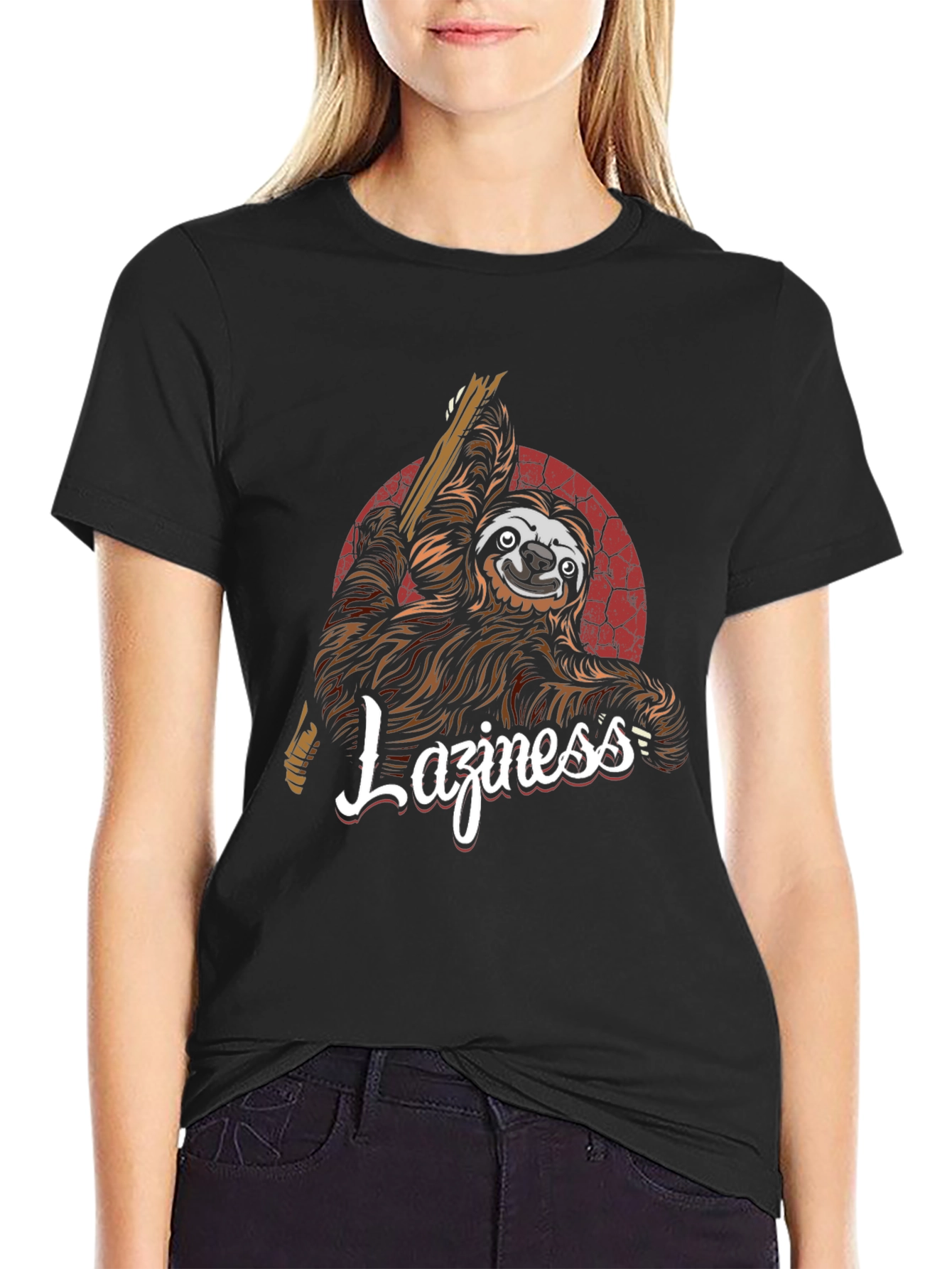Black Funny Sloth 'Laziness' Graphic T-Shirt view 2