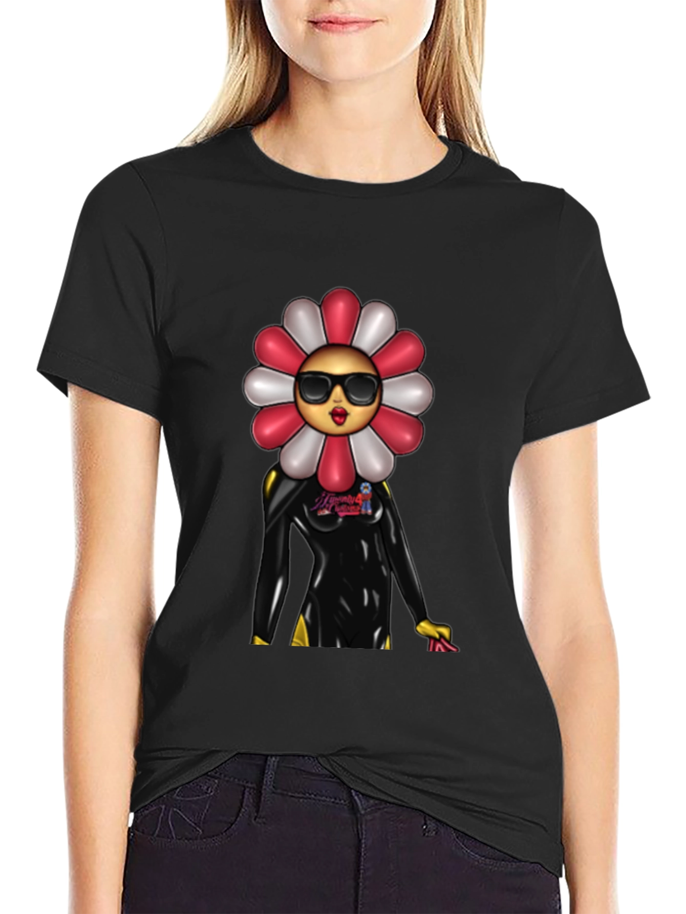 Black Funky Flower Power T-Shirt view 2