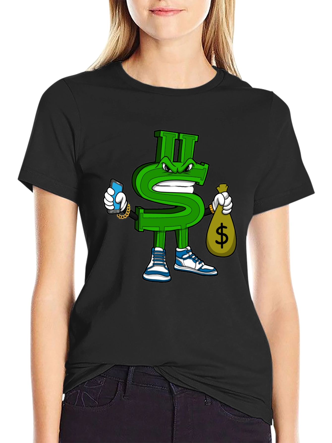 Black Dollar Sign Graphic T-Shirt - Streetwear Style view 2