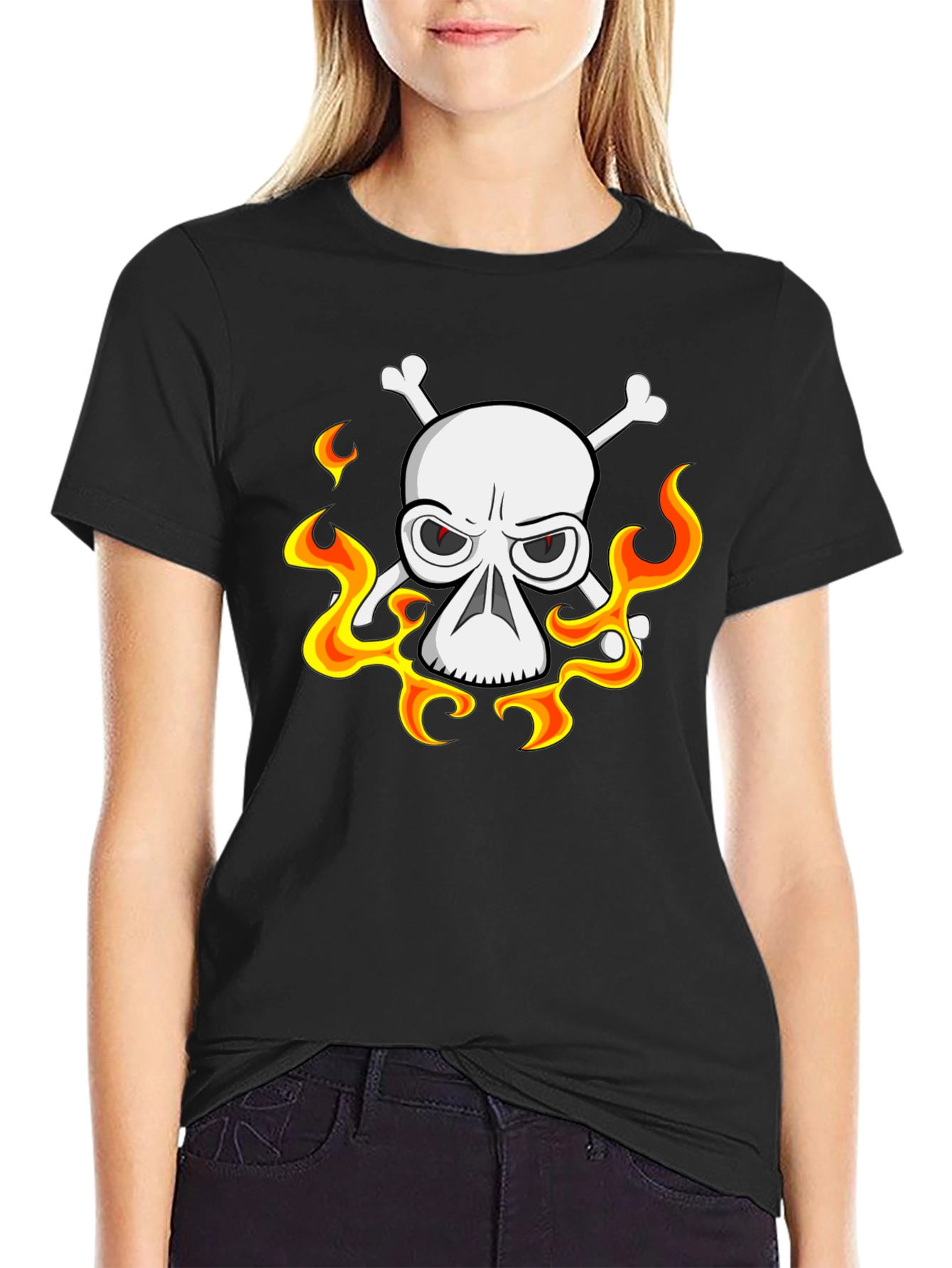 Black Skull & Crossbones Graphic Tee - Black Cotton T-Shirt view 2