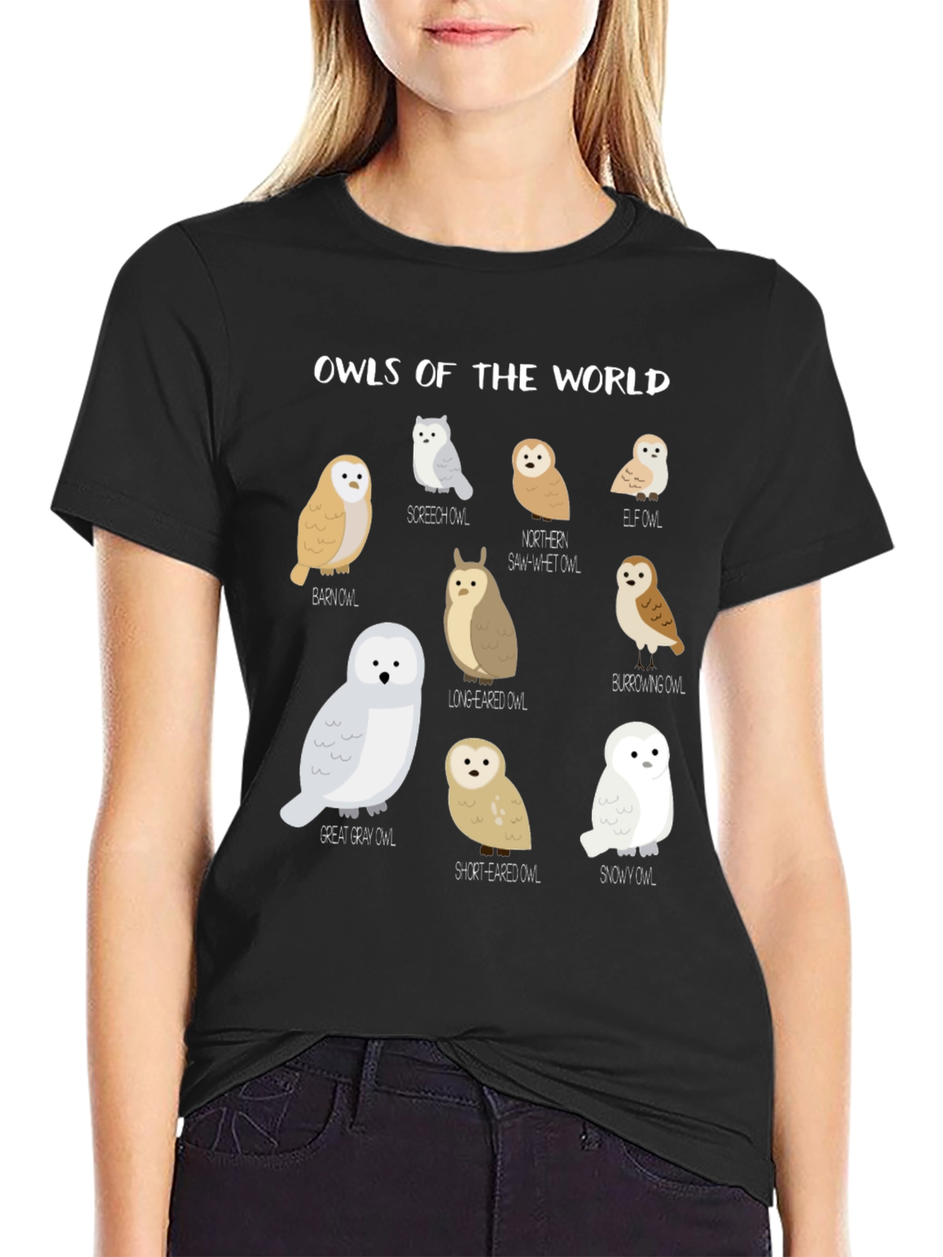 Black Owls of the World Graphic T-Shirt view 2