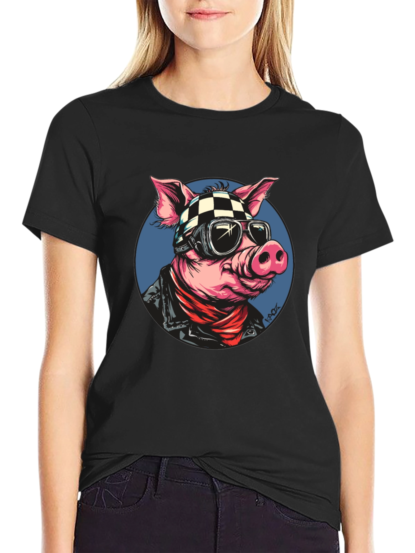 Black Cool Pig Rider T-Shirt - Black Cotton Tee view 2