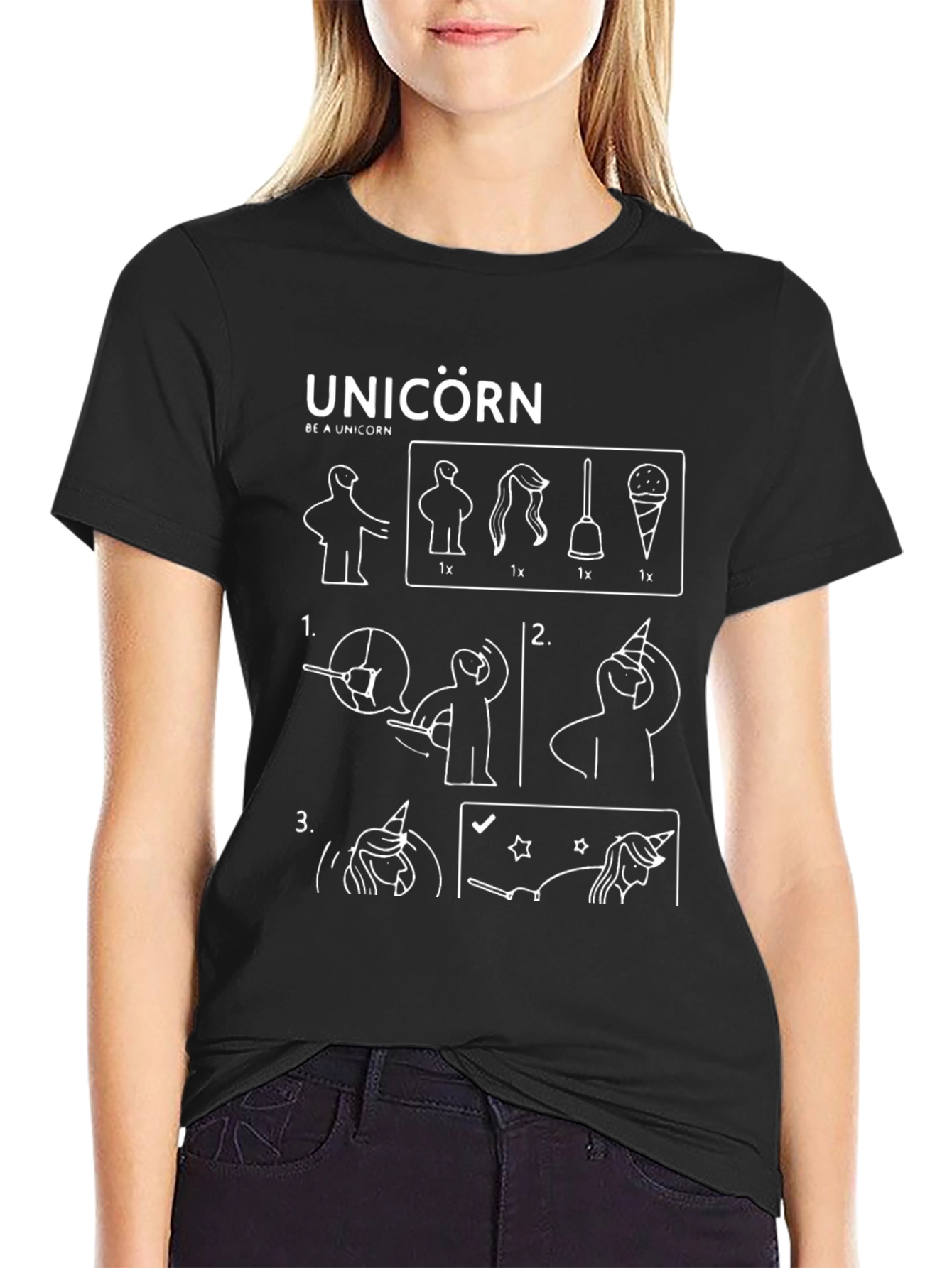 Black Unicorn Transformation T-Shirt - Black Graphic Tee view 2