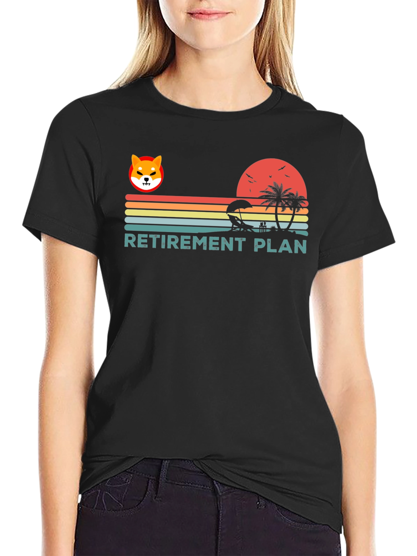 Black Retirement Plan Shiba Inu Beach T-Shirt view 2