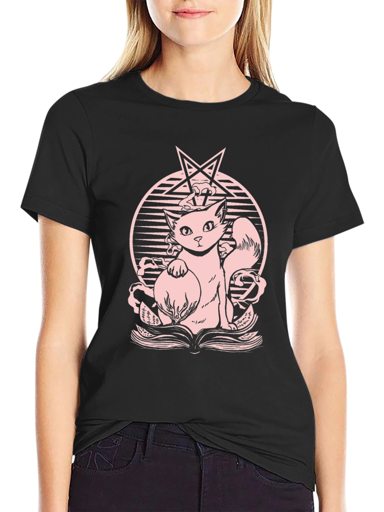 Black Occult Cat T-Shirt - Witchcraft Kitten Tee view 2