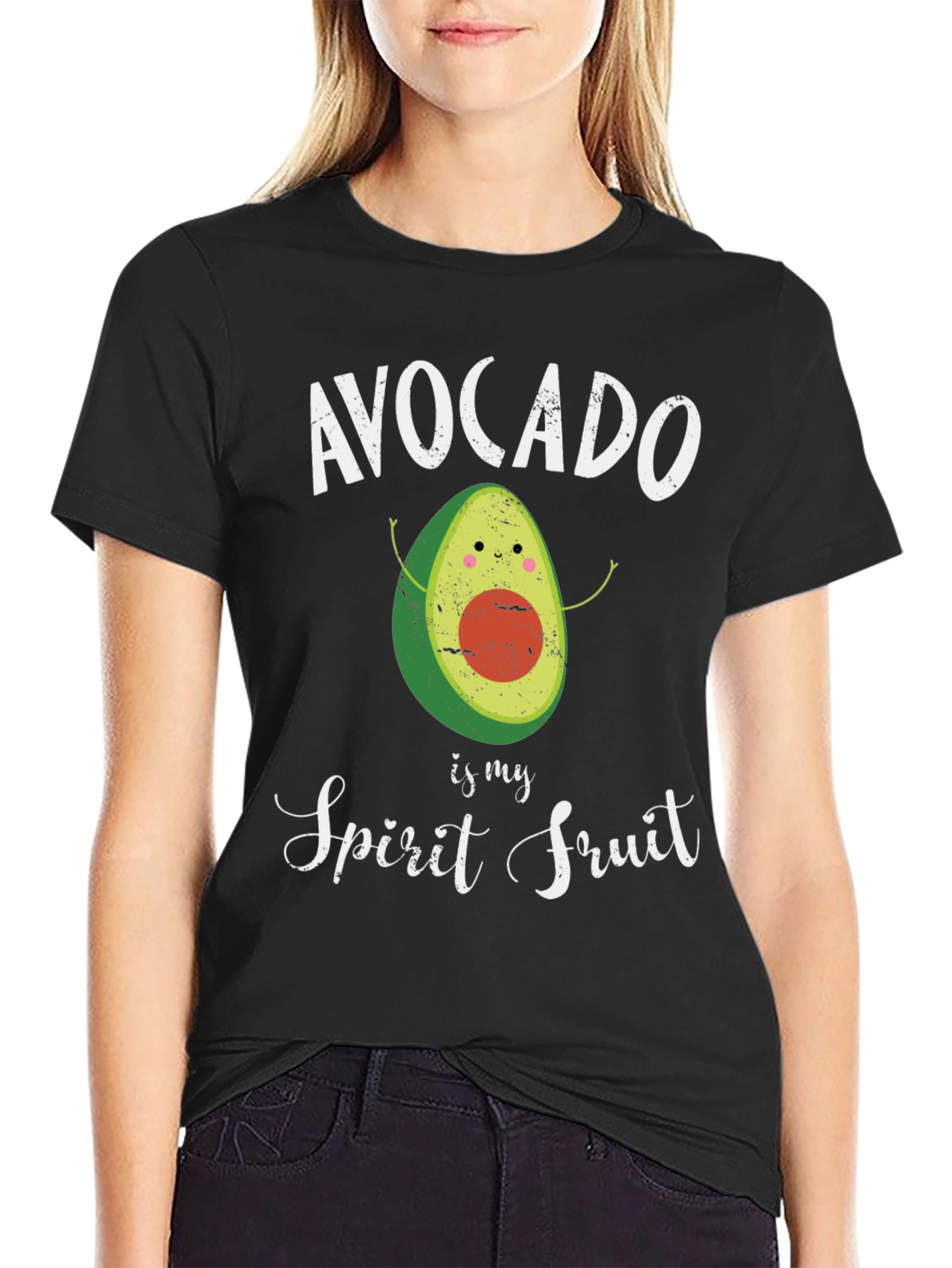 Black Avocado Spirit Fruit Graphic T-Shirt - Black Cotton Tee view 2