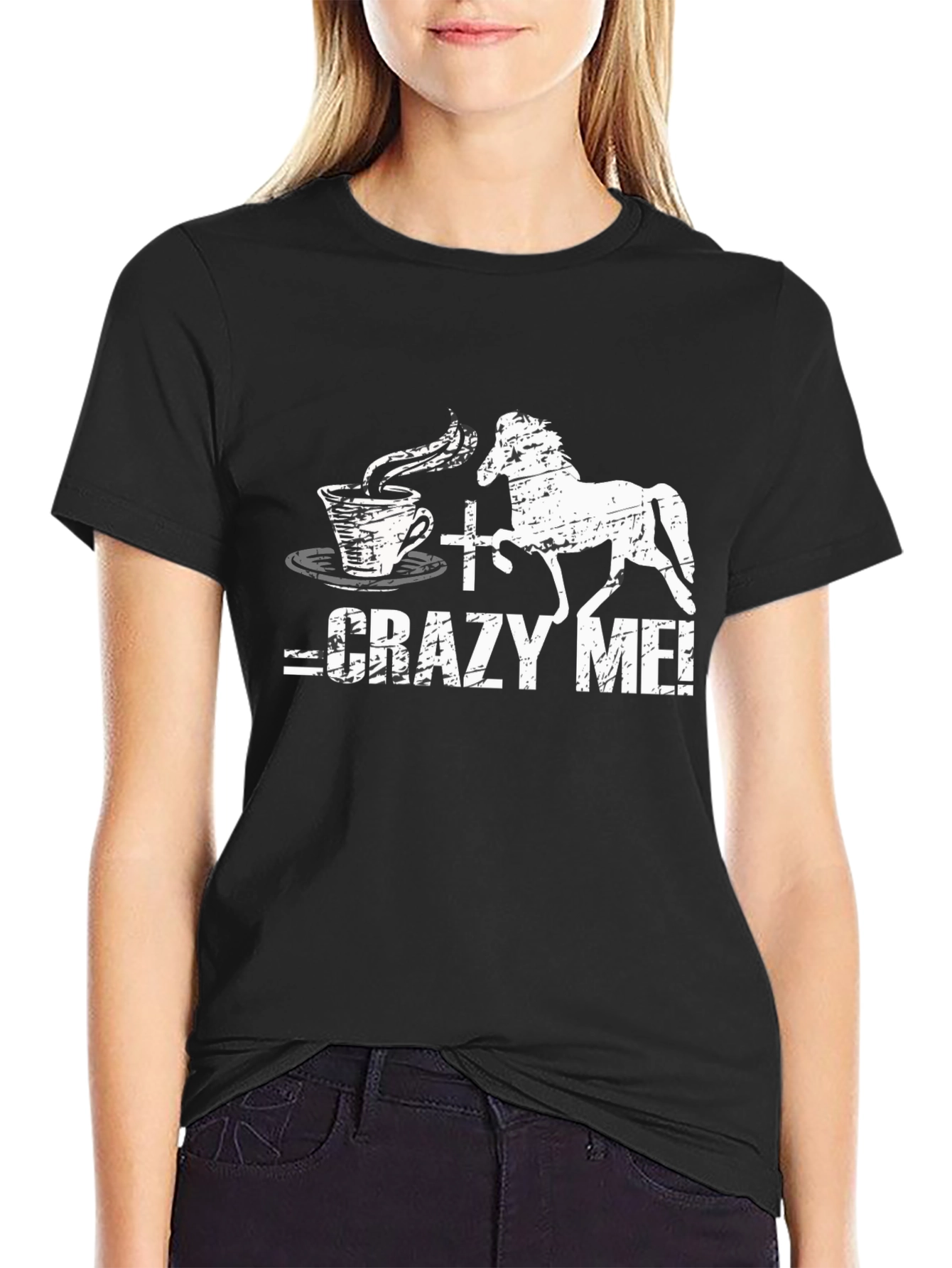 Black Crazy Coffee & Horse T-Shirt | Novelty Graphic Tee view 2