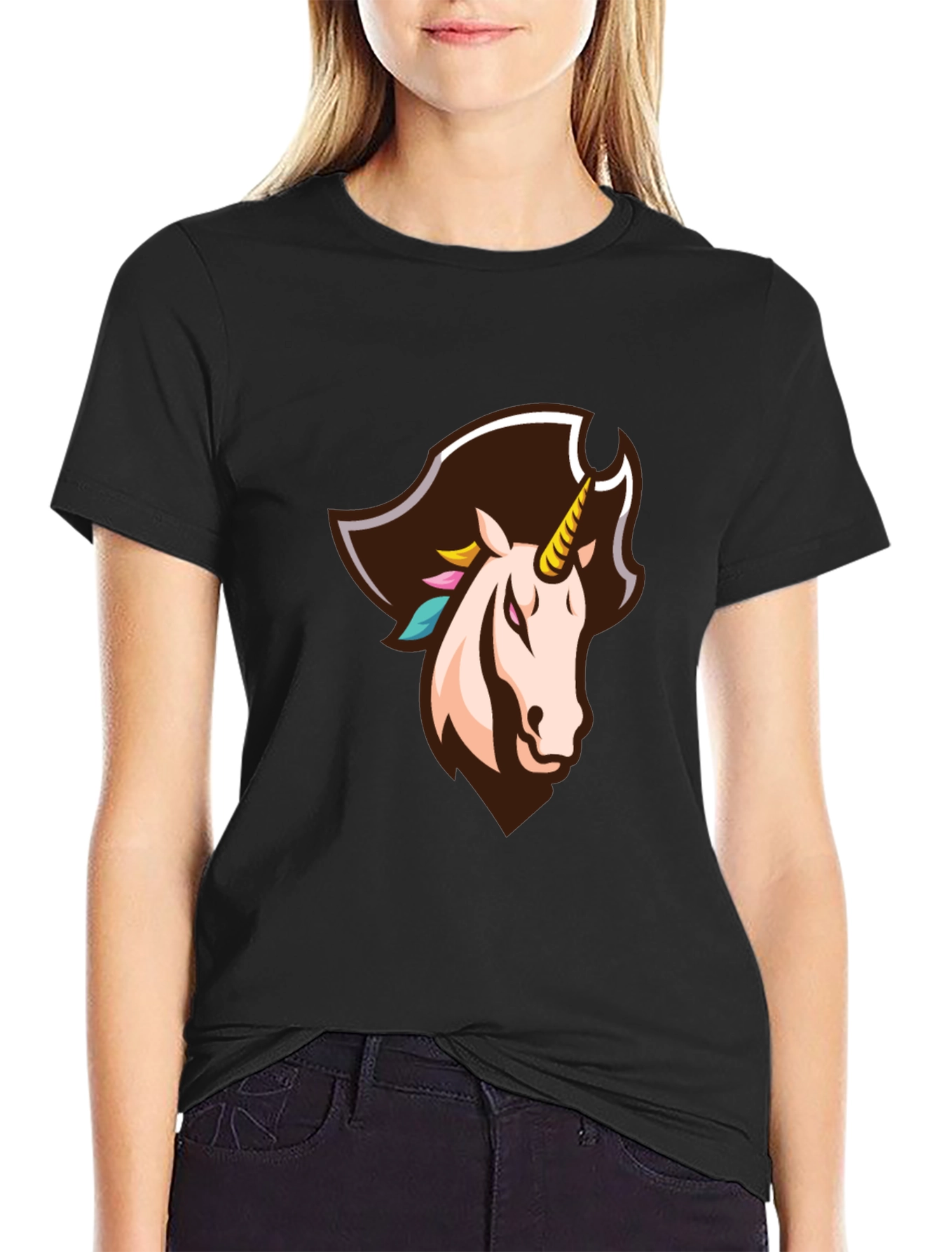 Black Pirate Unicorn Graphic Tee - Black Cotton T-Shirt view 2