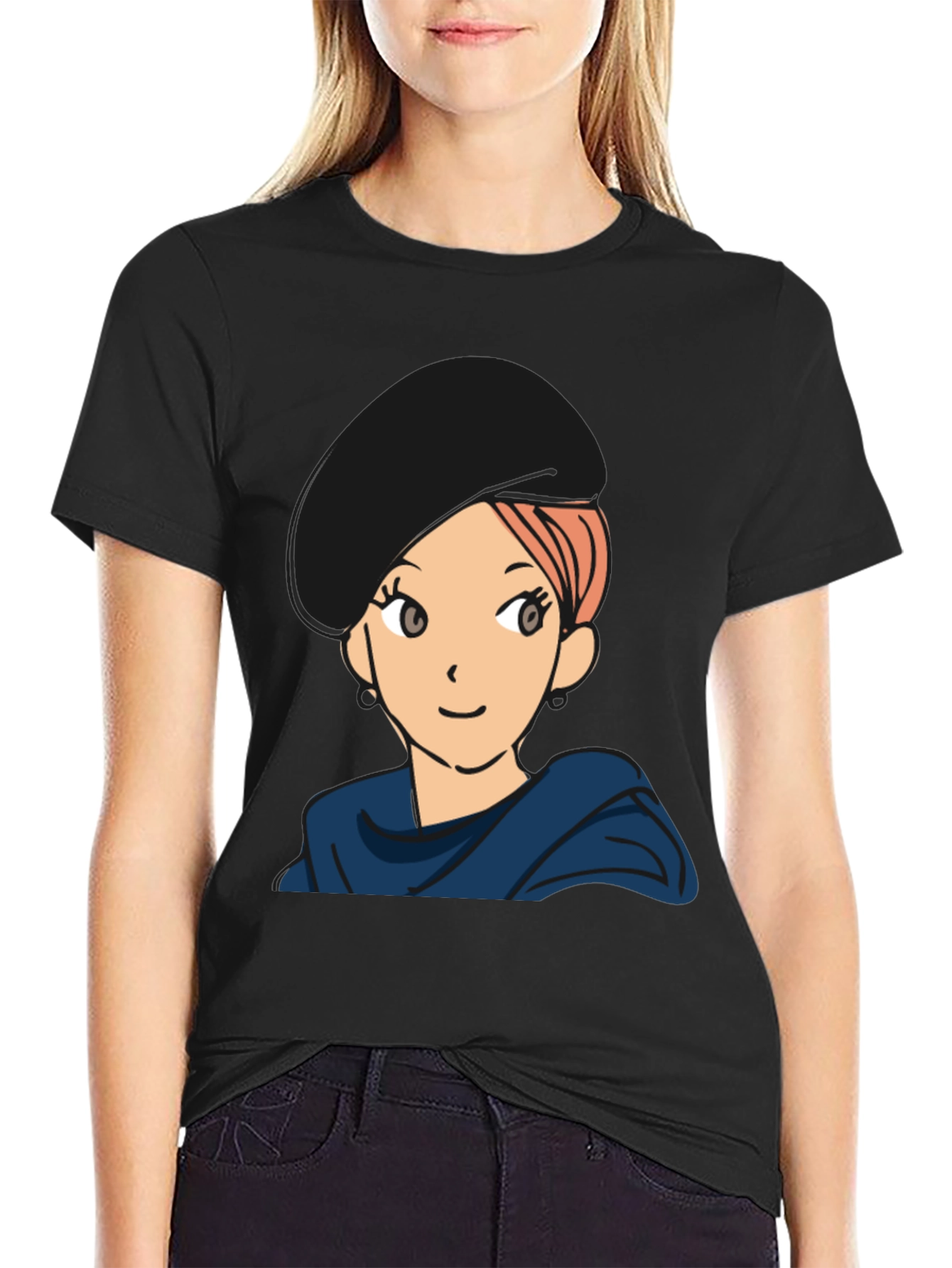 Black Anime Girl Graphic T-Shirt - Casual Black Tee view 2