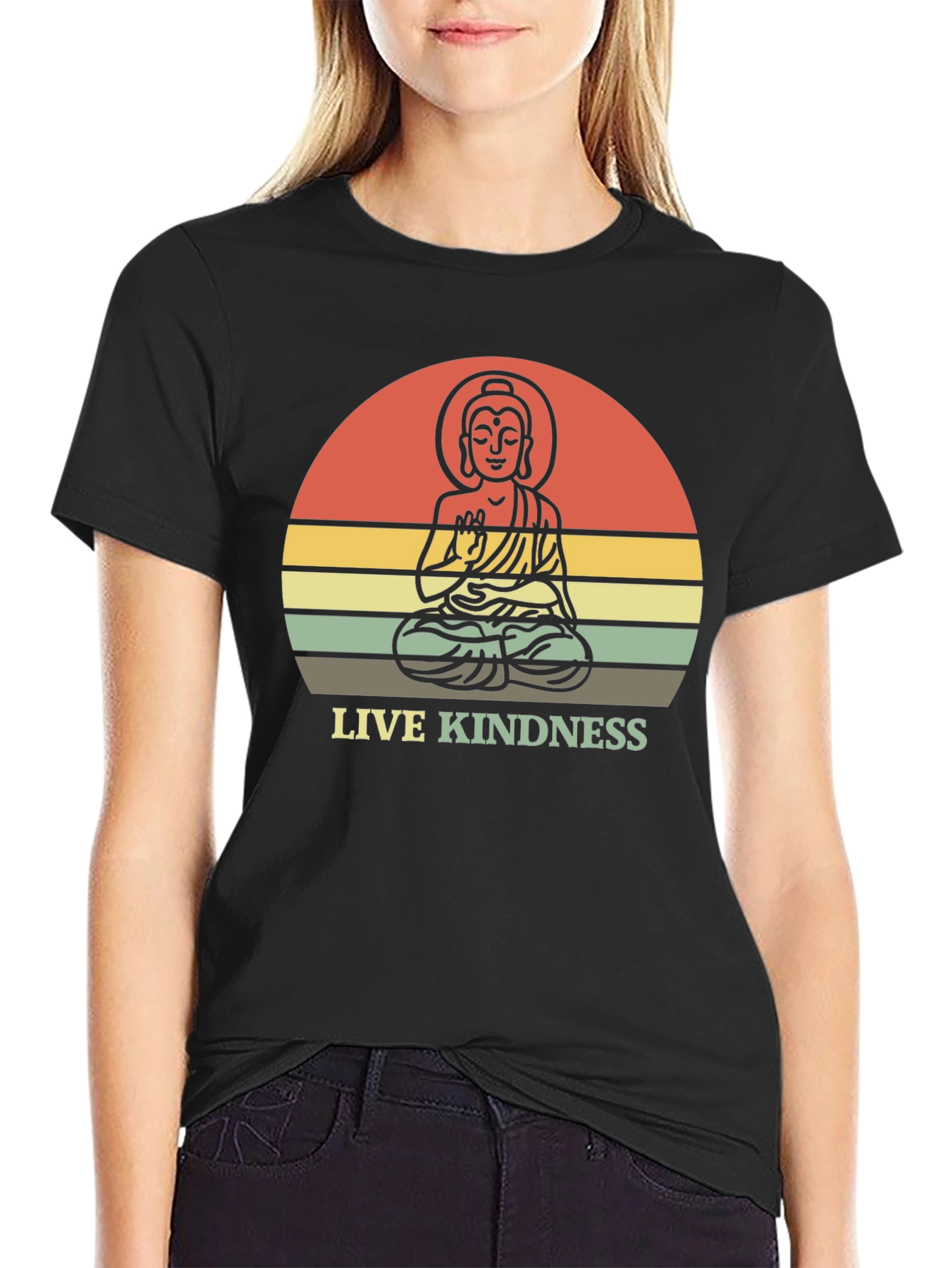 Black Live Kindness Buddha Graphic T-Shirt view 2
