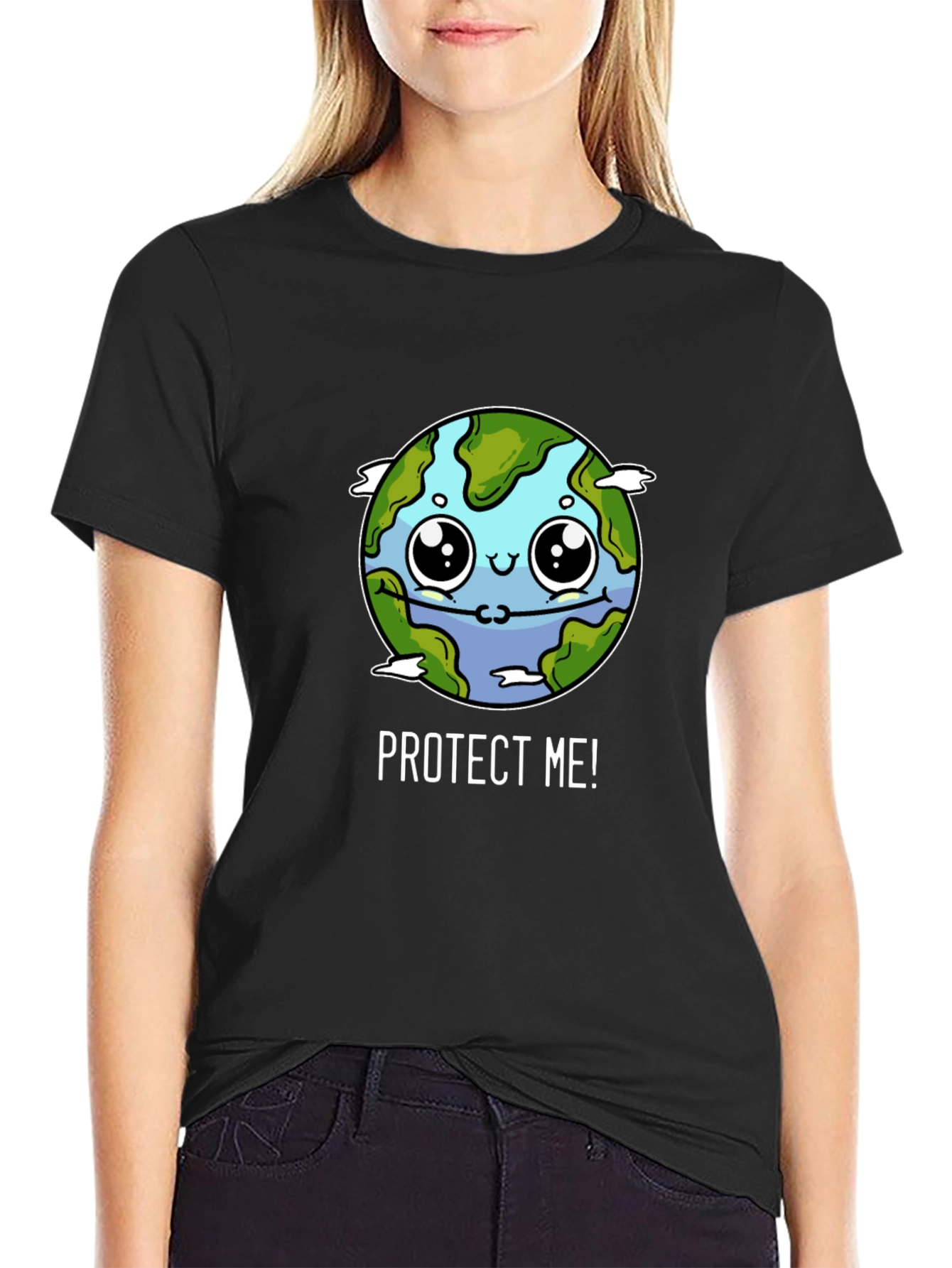 Black Protect Me Earth T-Shirt - Black Cotton Graphic Tee view 2