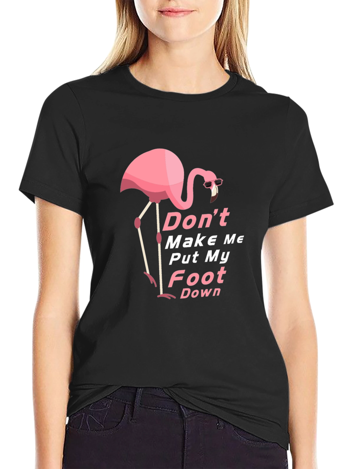 Black Funny Flamingo Graphic Tee - Don't Make Me Put My Foot Down view 2