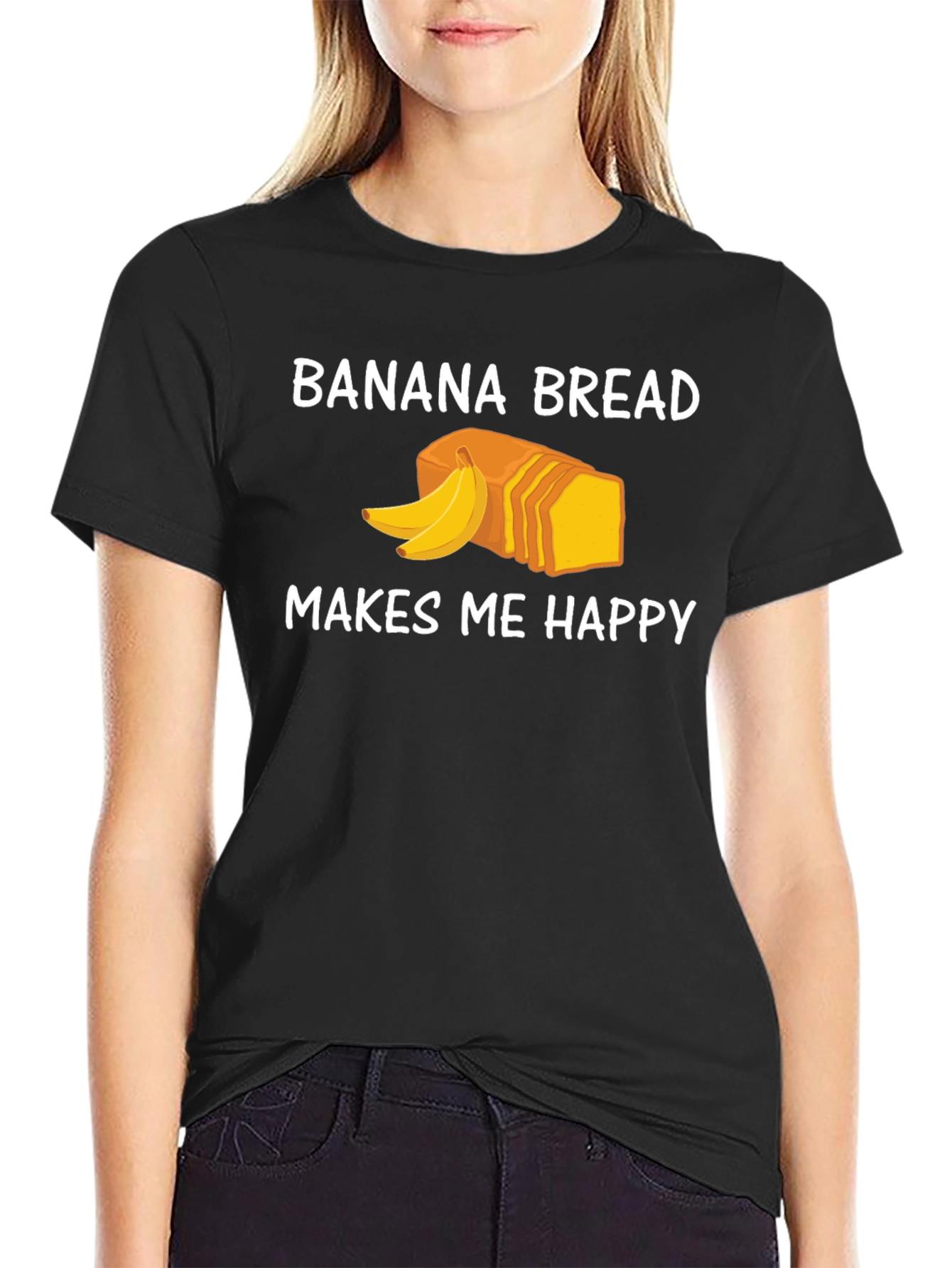 Black Banana Bread Makes Me Happy T-Shirt view 2
