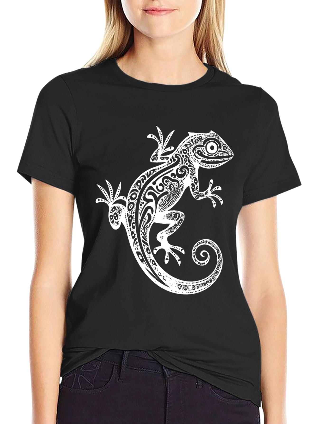 Tribal Gecko Graphic T-Shirt - Stylish Design - 2