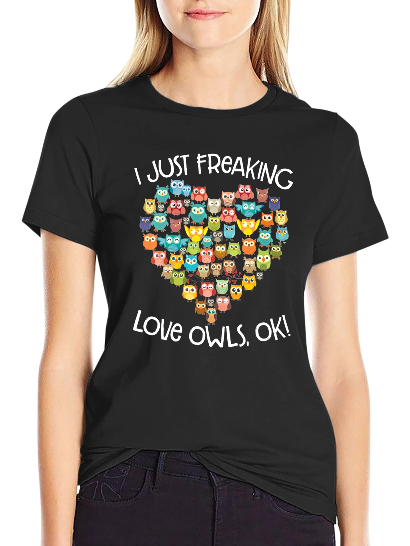 Black I Love Owls Graphic Tee Shirt view 2