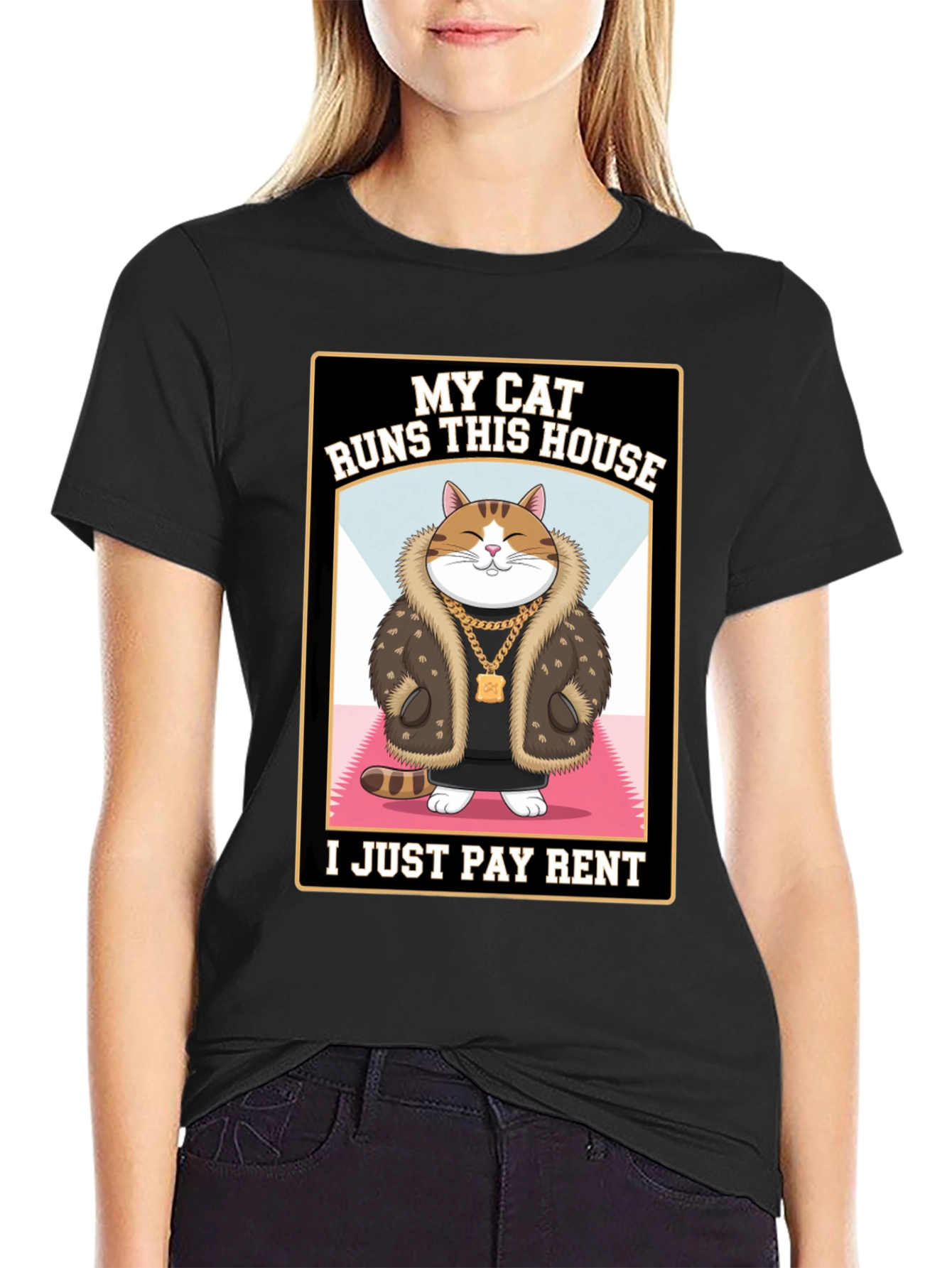 Black My Cat Runs This House T-Shirt Funny Cat Lover view 2