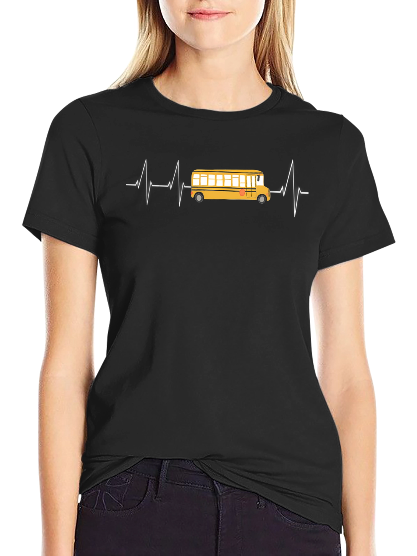 Black School Bus Heartbeat Graphic Tee view 2