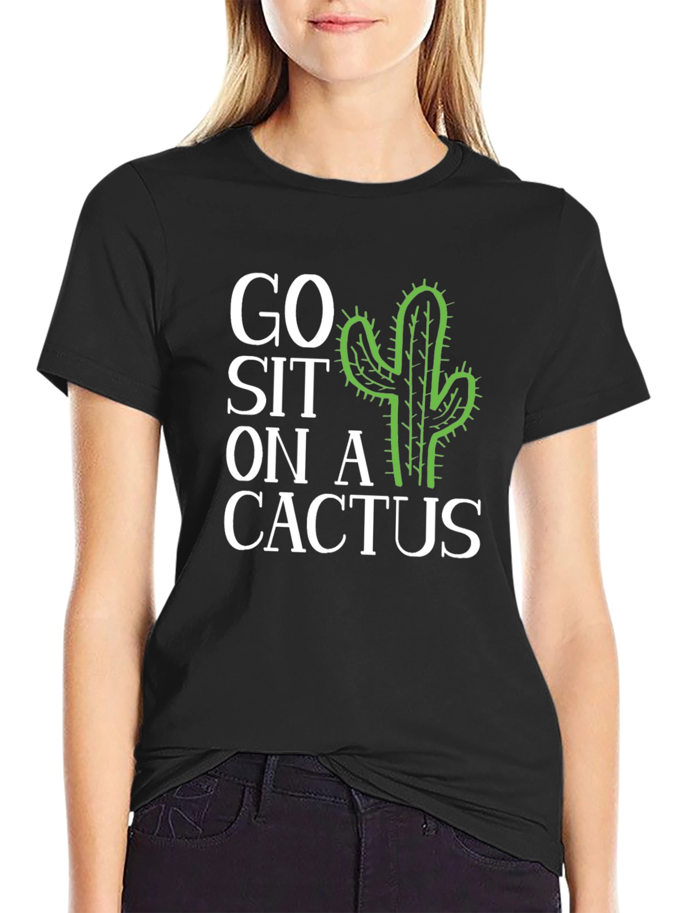 Black Go Sit on a Cactus Graphic T-Shirt view 2