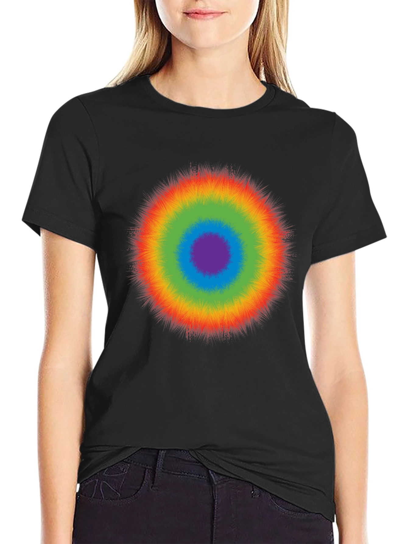 Black Rainbow Burst Graphic T-Shirt - Casual Cotton Tee view 2