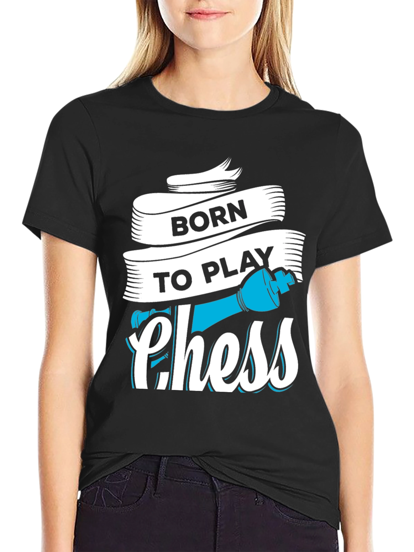 Black Born To Play Chess T-Shirt - Graphic Tee for Chess Lovers view 2