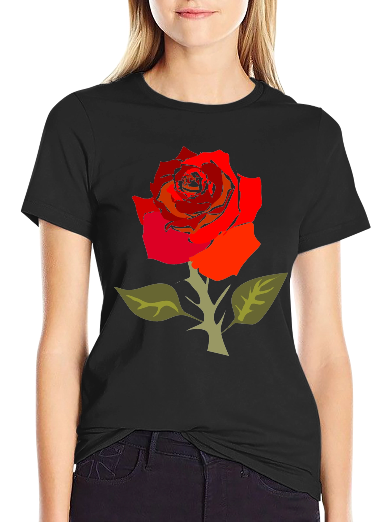 Black Bold Rose Graphic Tee - Black Cotton Blend view 2