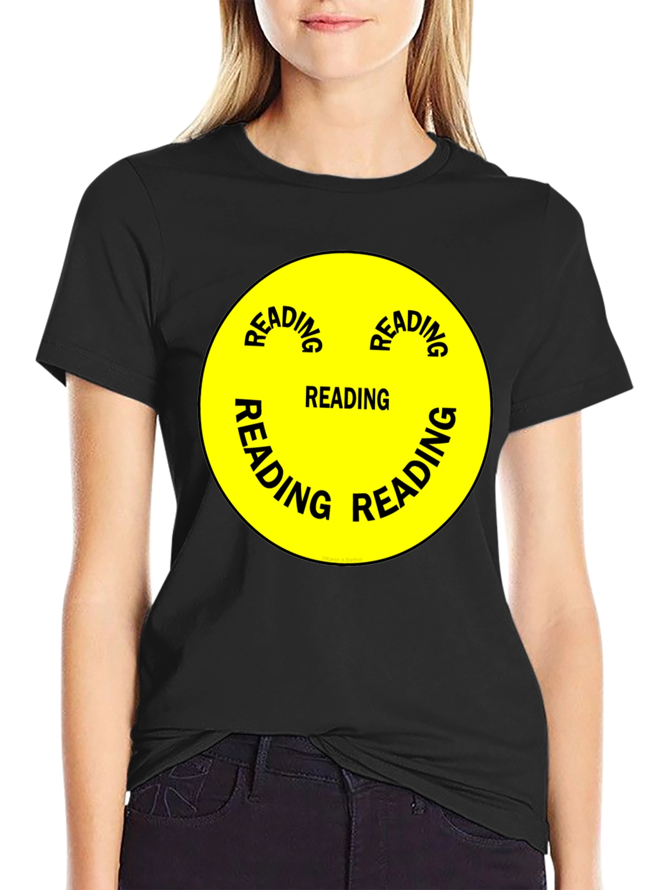 Black Reading Smiley Face Graphic T-Shirt view 2