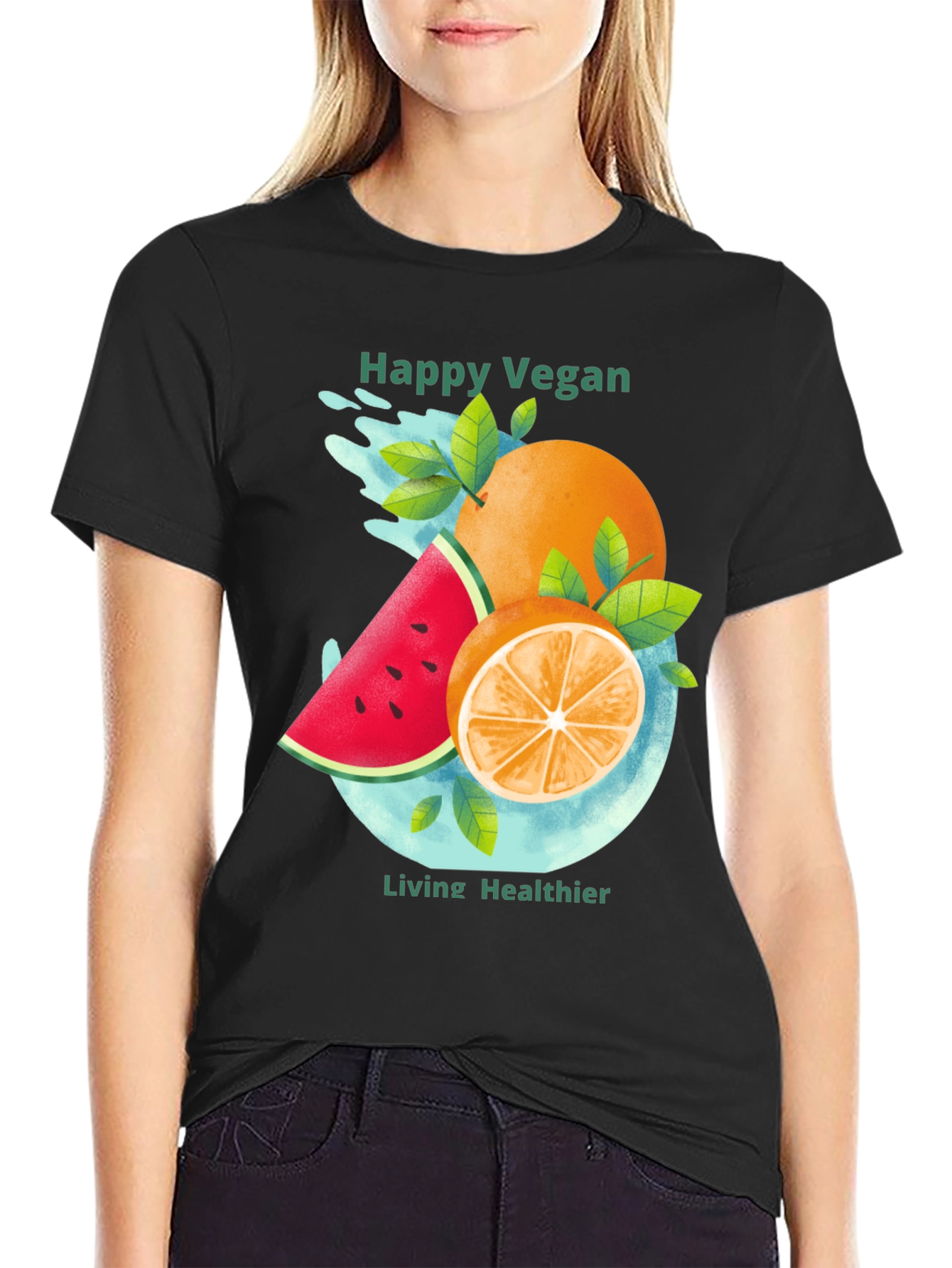 Black Happy Vegan T-Shirt: Healthy Lifestyle Apparel view 2