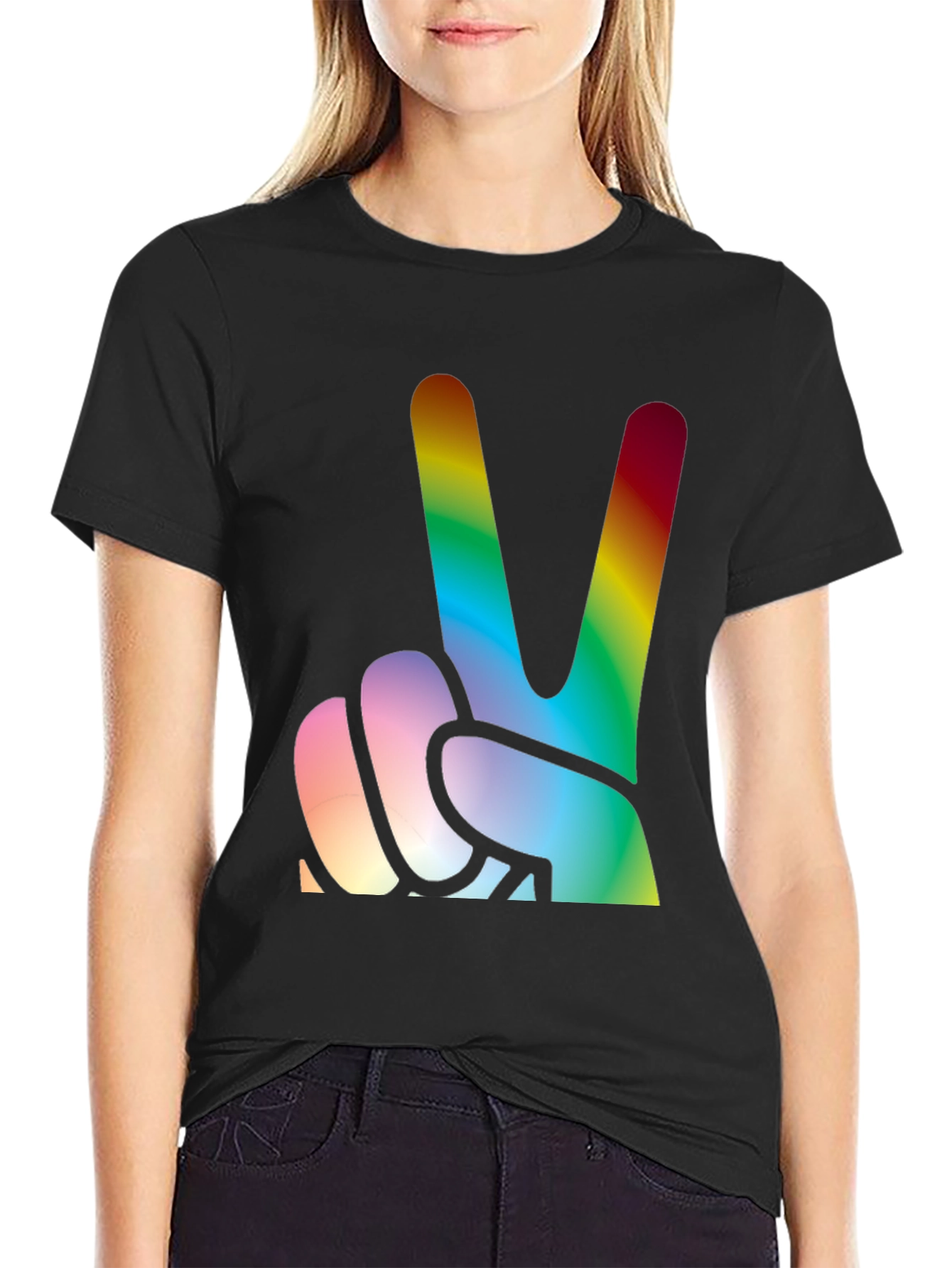 Black Rainbow Peace Sign Graphic Tee view 2