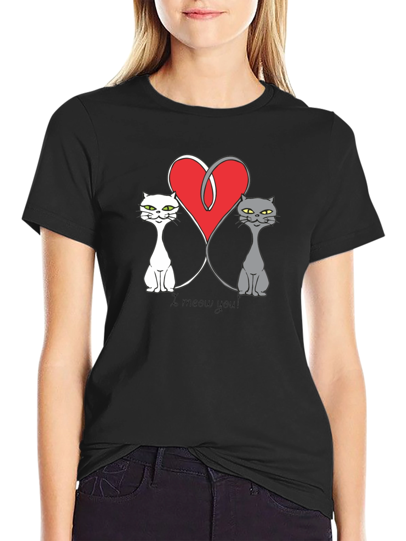 Black I Meow You Cat Lover Graphic Tee view 2
