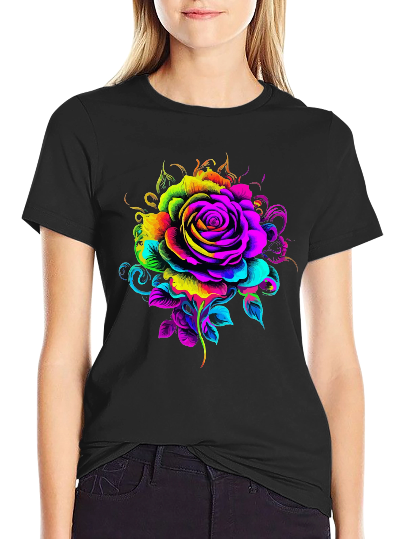 Black Vibrant Rose Graphic T-Shirt - Black view 2