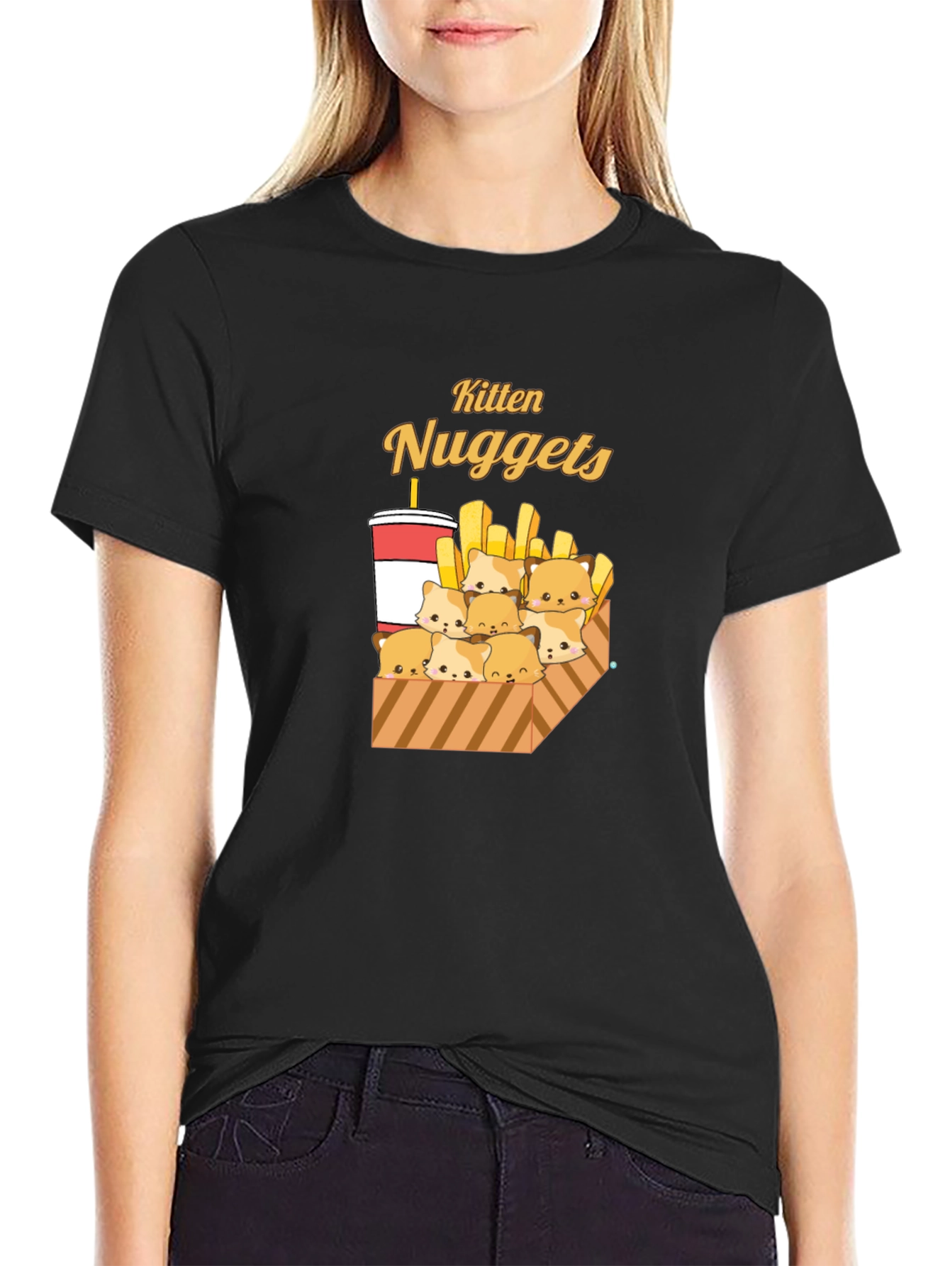 Black Kitten Nuggets T-Shirt - Cute Cartoon Tee view 2