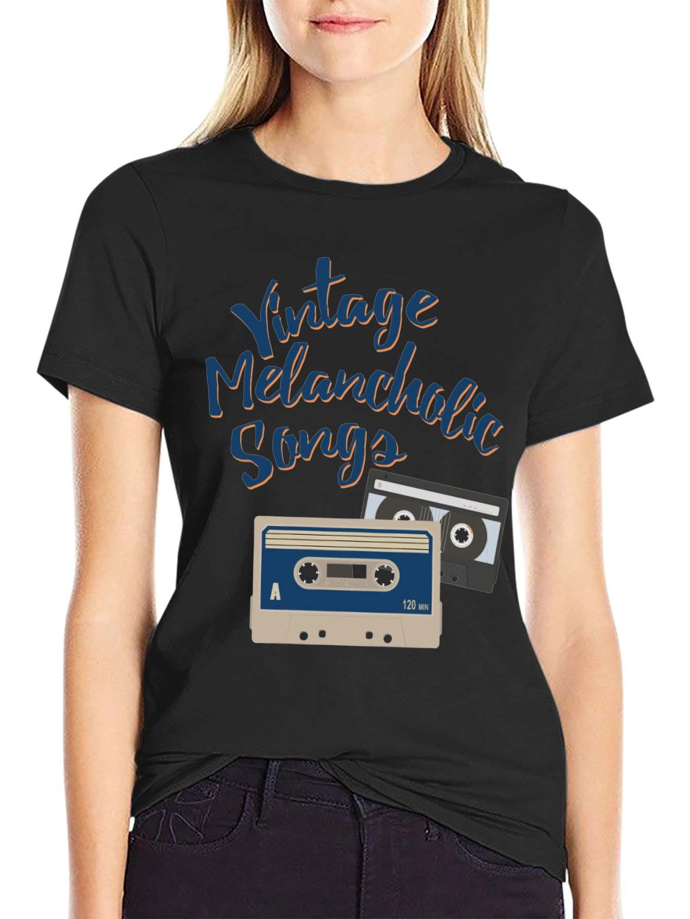 Black Vintage Melancholic Songs Graphic Tee view 2