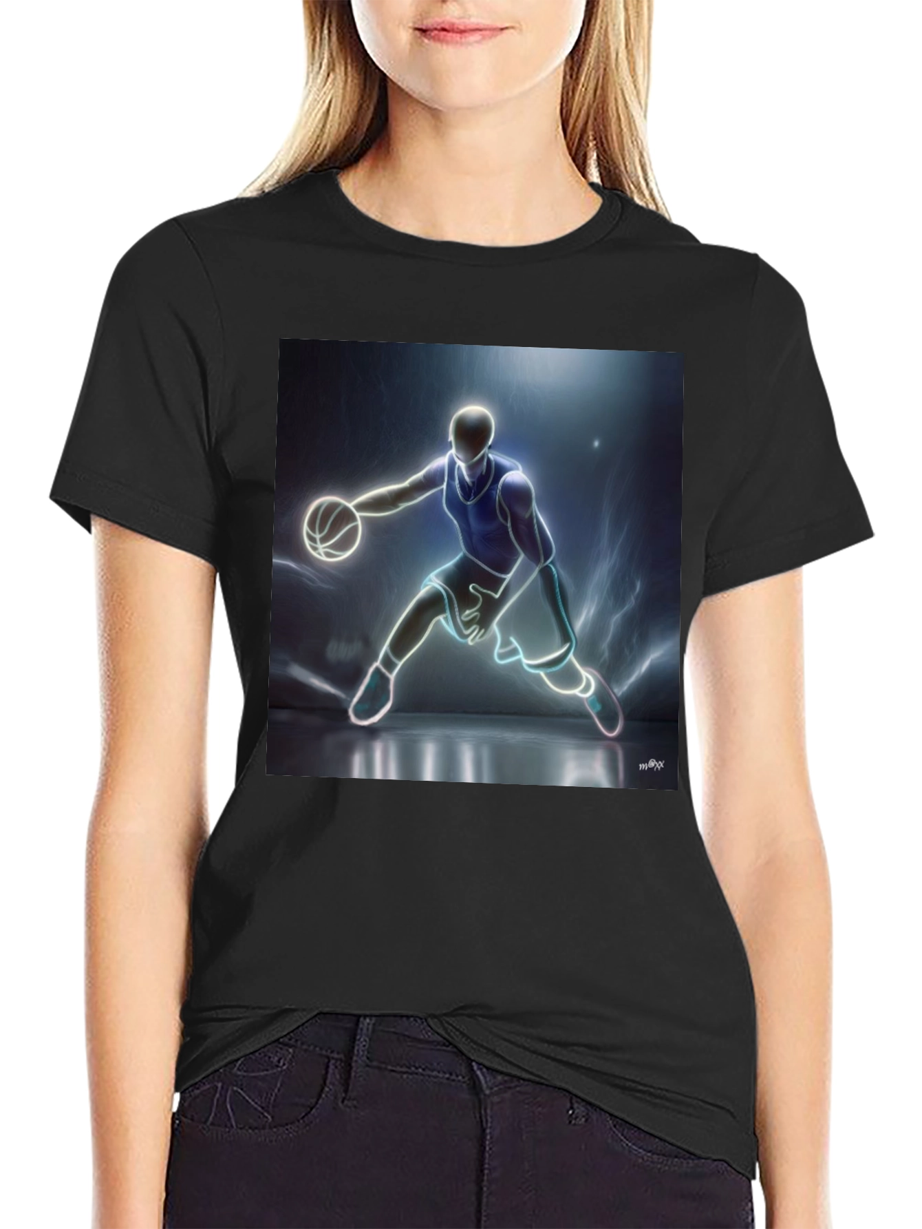 Black Basketball Player Graphic Tee - Black Cotton Blend view 2