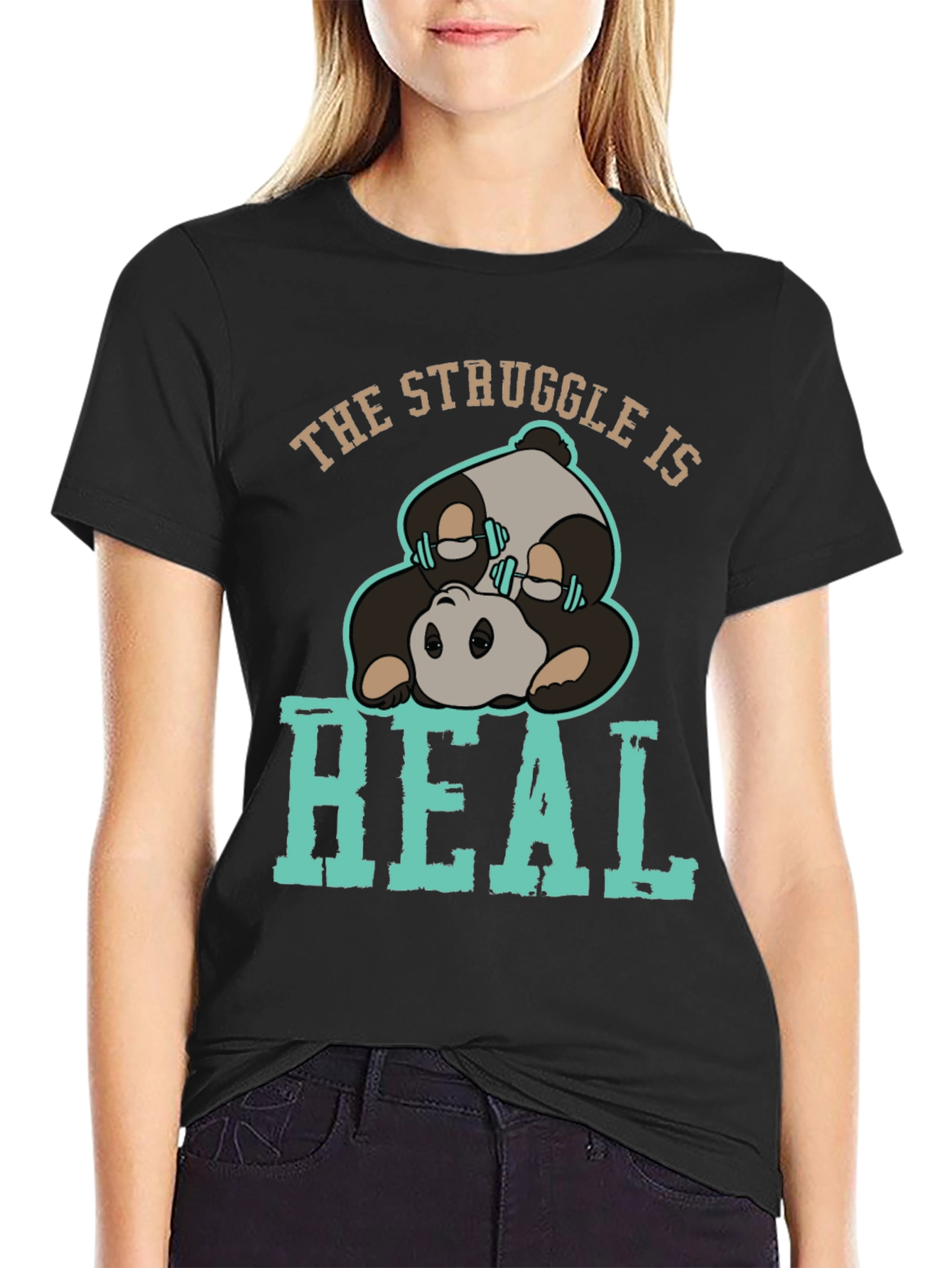 Black The Struggle Is Real Panda T-Shirt view 2