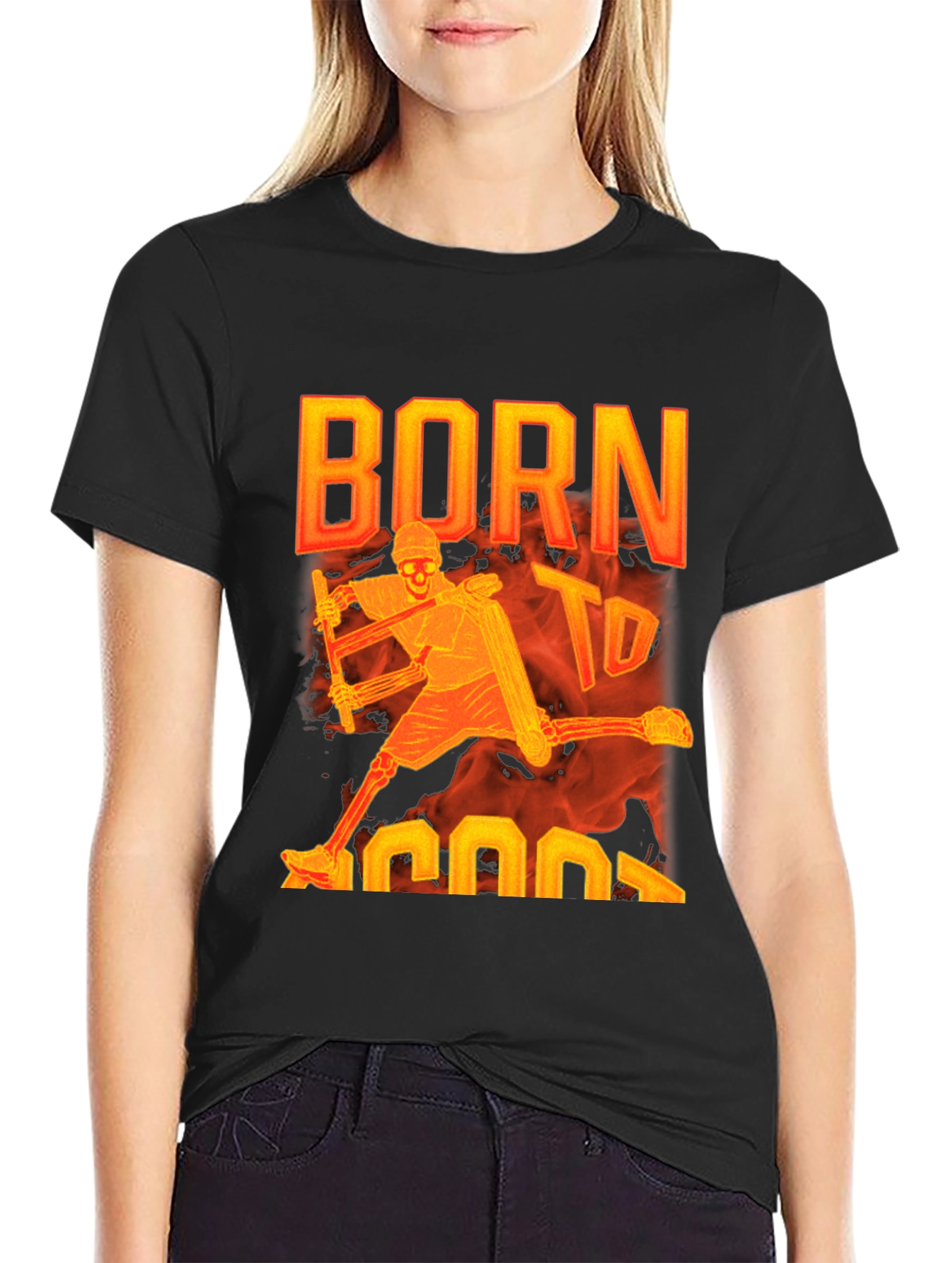 Black Born to Score Hockey Skeleton Graphic Tee view 2