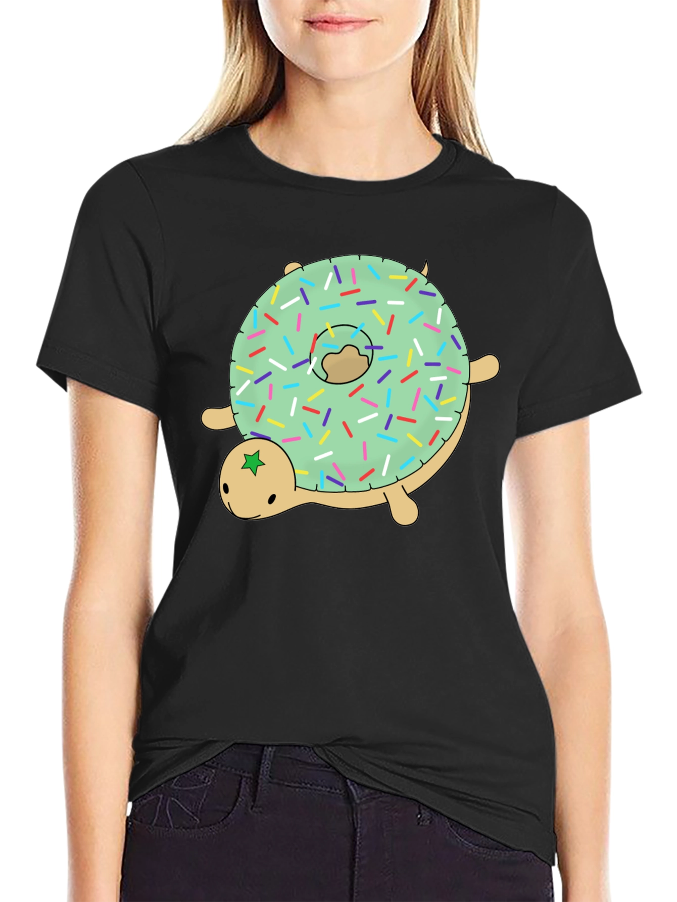 Black Donut Turtle Graphic Tee - Fun Novelty Shirt view 2