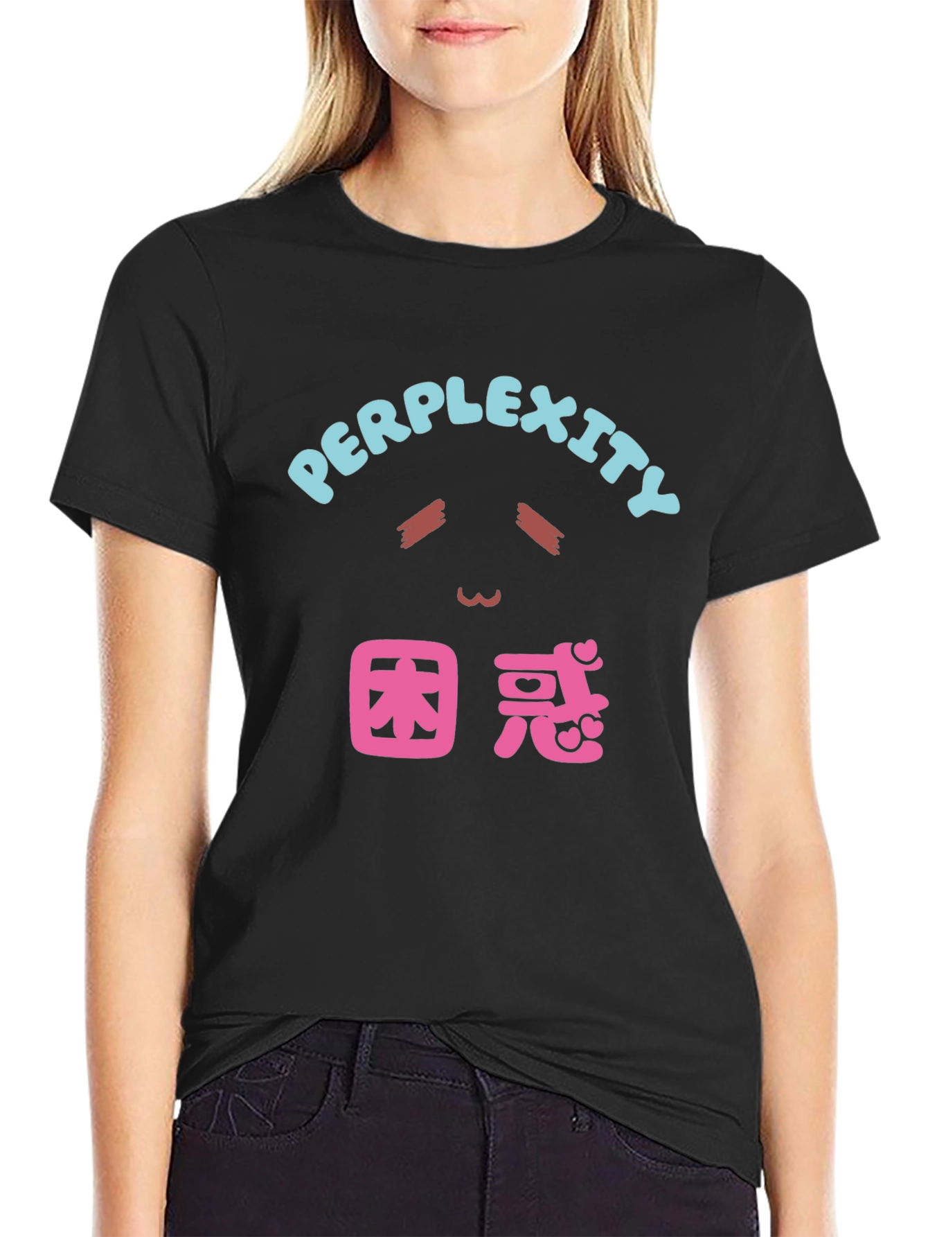 Black Perplexity Black T-Shirt with Anime Design view 2