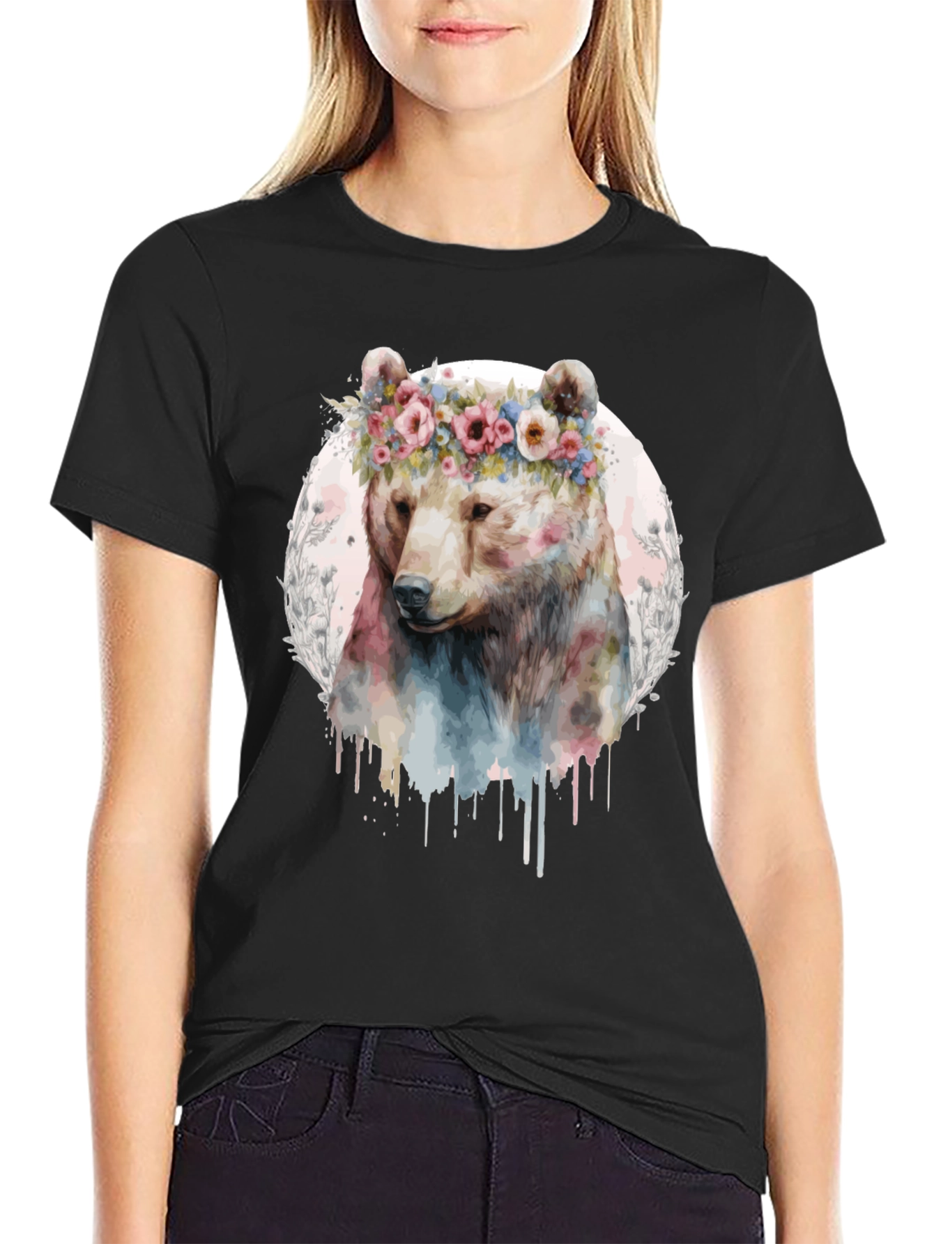 Black Bear with Flower Crown Graphic Tee view 2