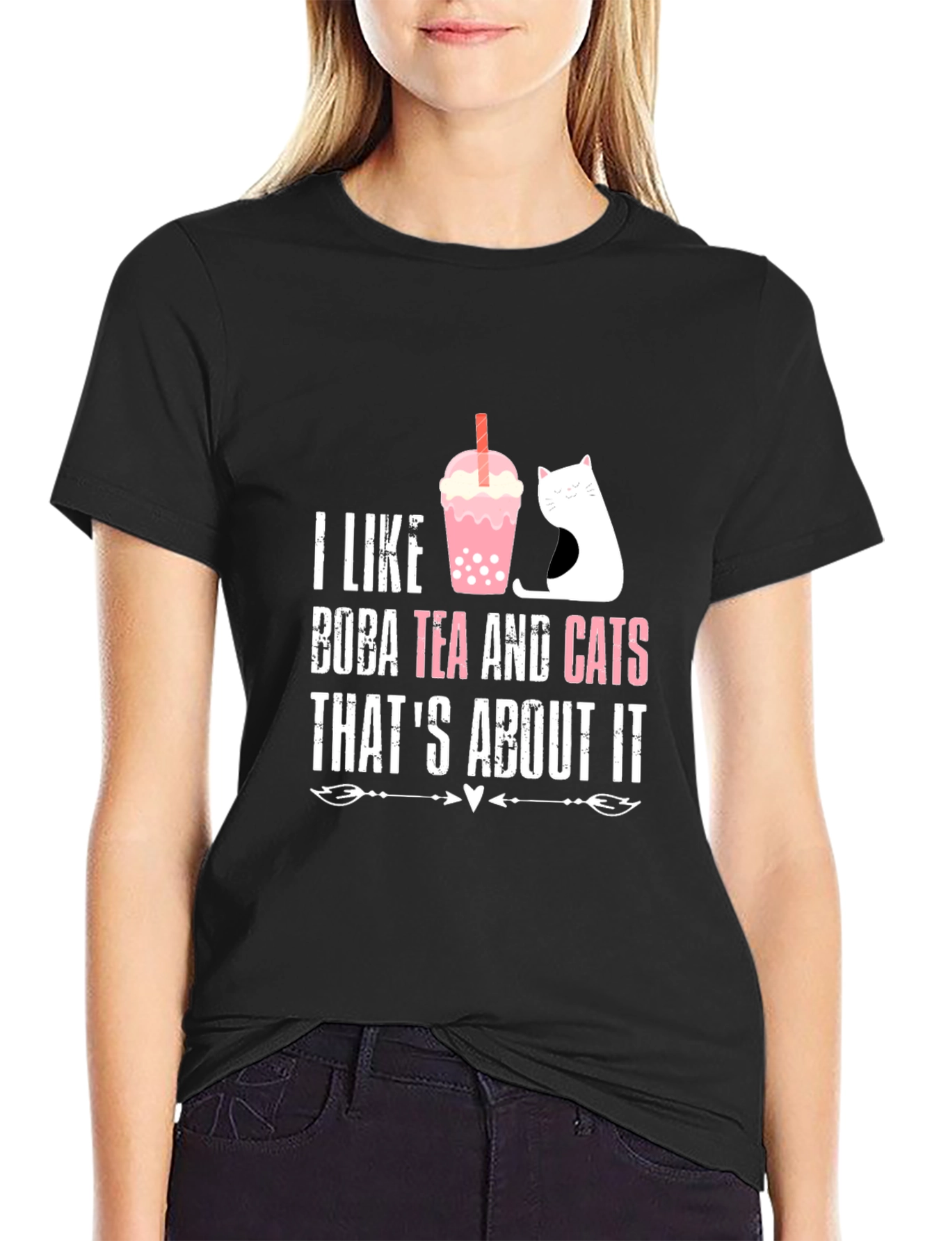 Black Boba Tea & Cats Graphic T-Shirt - Cute & Comfy view 2