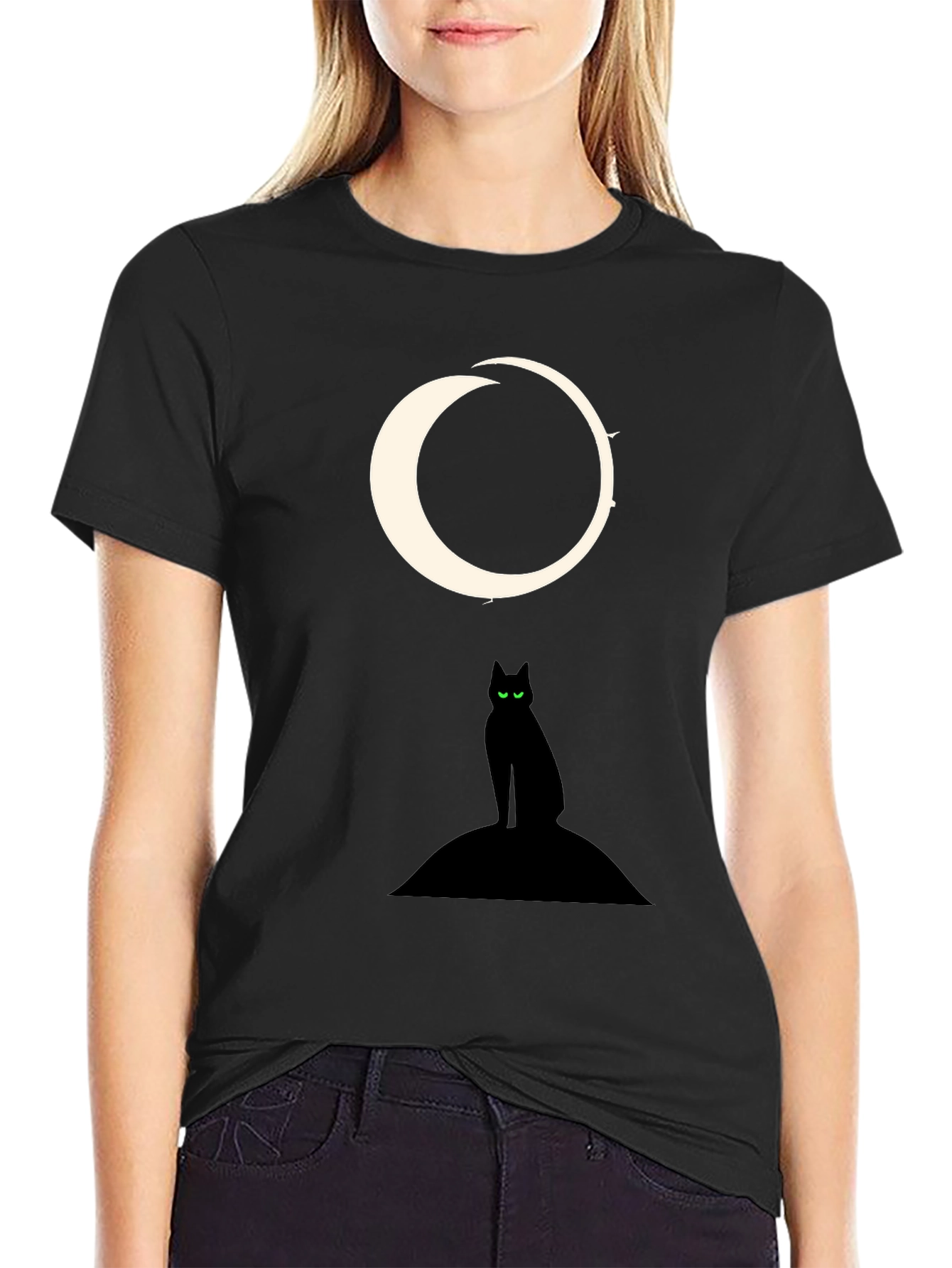 Black Black Cat Moon Graphic Tee view 2
